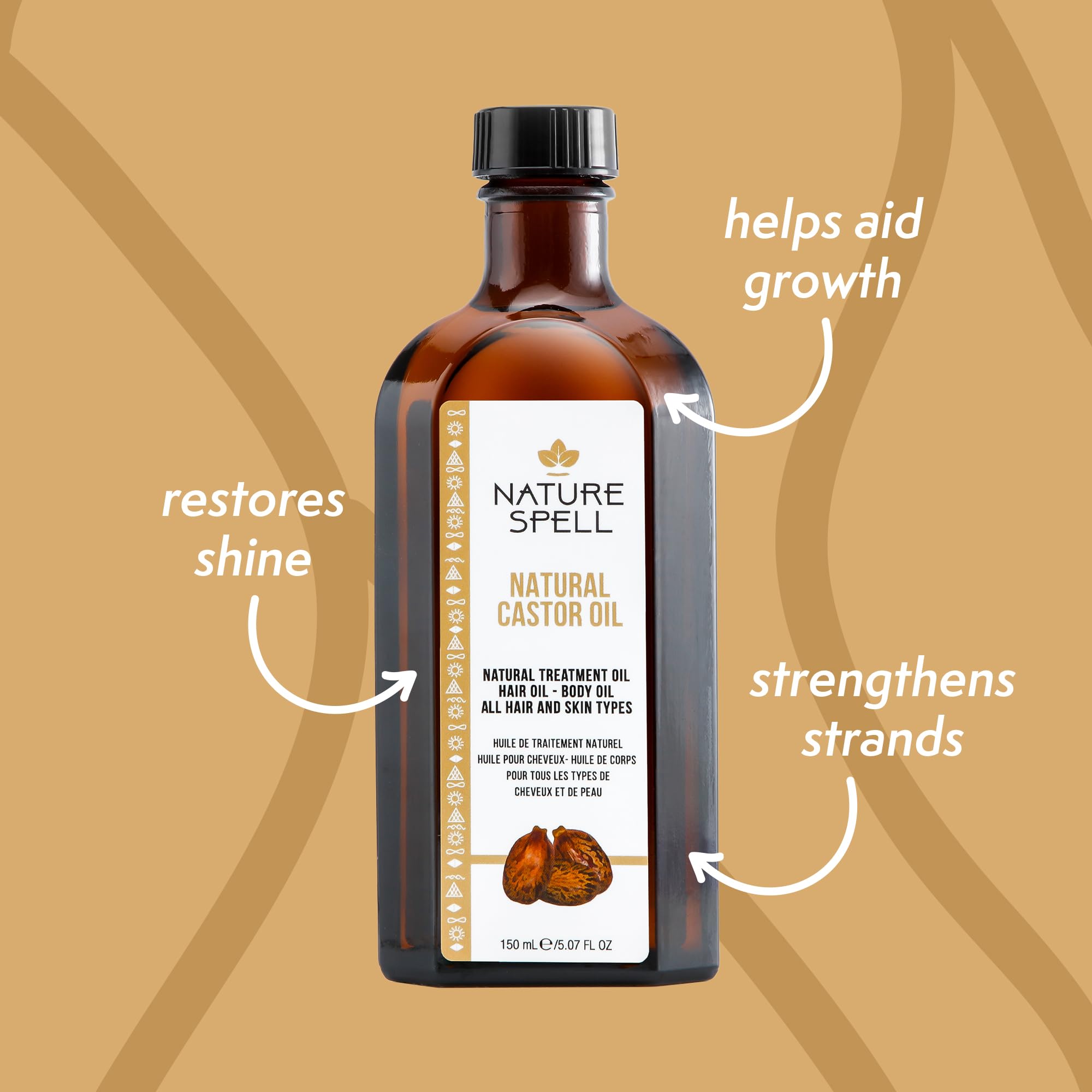 Nature Spell Cold Pressed Castor Oil, Pure Castor Oil for Hair Growth, Works for Eyelashes, Eyebrow, and Skin, 5.07 FL Oz