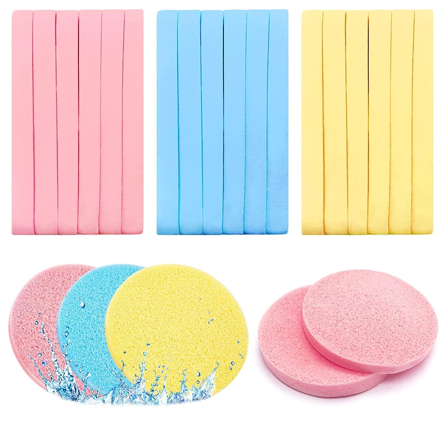 Compressed Facial Sponges For Face Cleansing  12 Pcs Natural Cellulose Face Sponge Set, Expandable Round Makeup Remover Pads, R