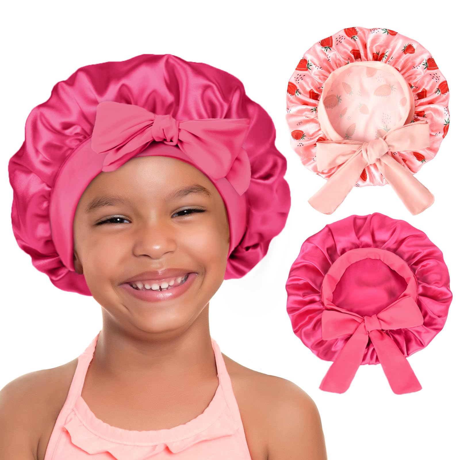YANIBEST 2 PCS Baby Bonnet Silk Bonnet for Kids Sleeping Cap Curly Natural Hair Silk Bonnets for Girls Boys Infant