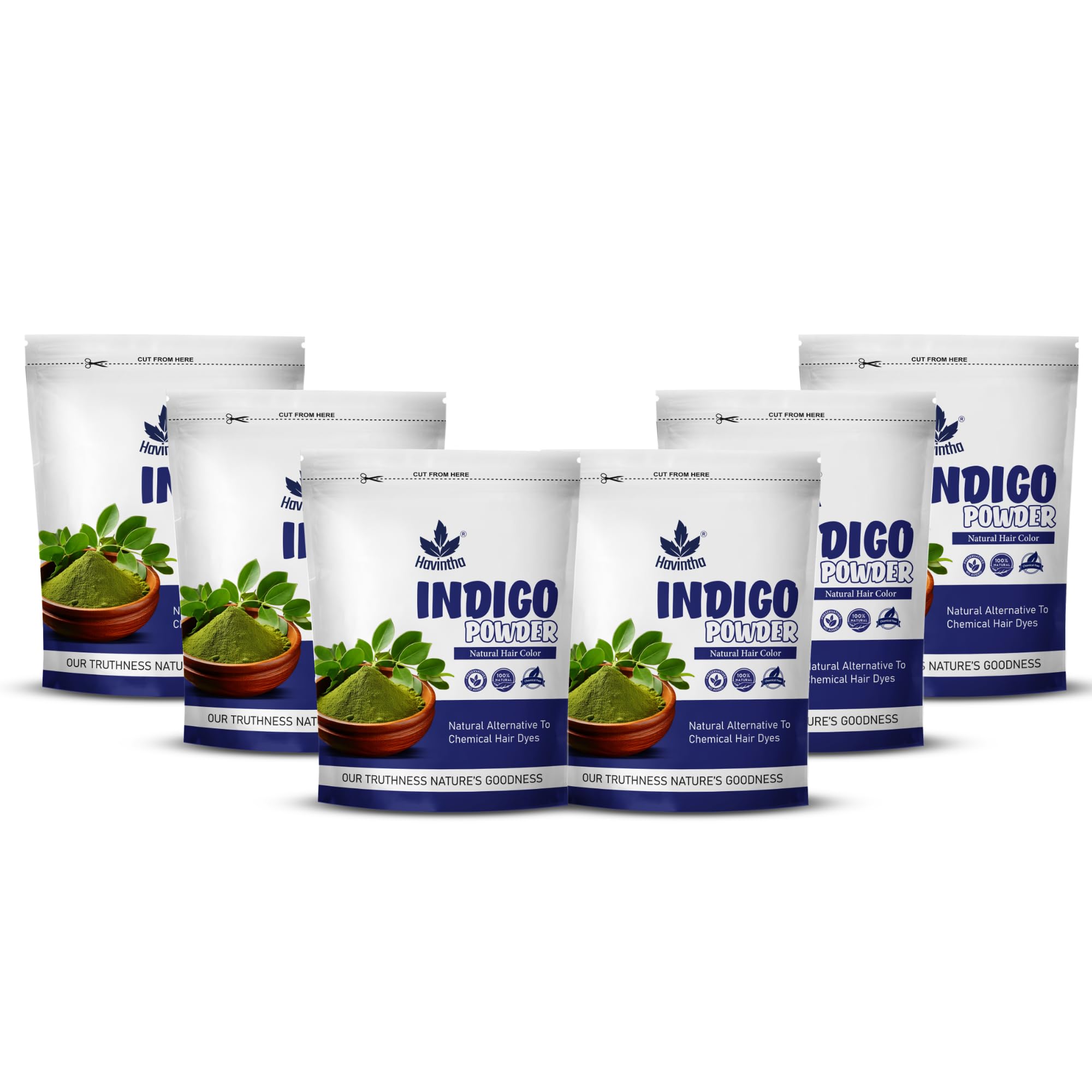 Havintha Organic Indigo Powder For Black Hair | Each 200Gm (Pack Of 6) | Herbal Indigo Leaf/Indigofera Tinctoria Powder For Natu