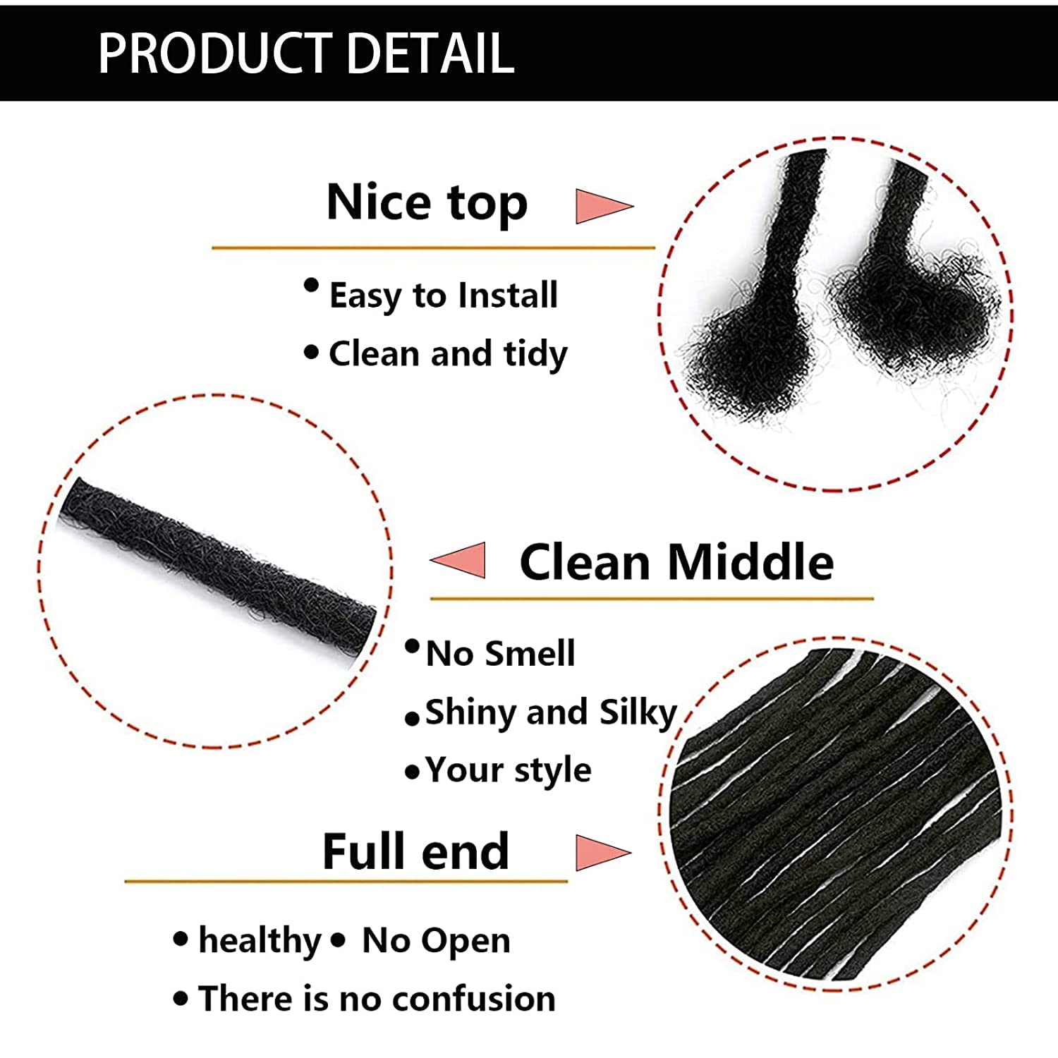 14 Inch Loc Extension Human Hair 60 Strands 0.4Cm Width 100% Full Handmade Permanent Loc Extension Human Hair For Women/Men Can