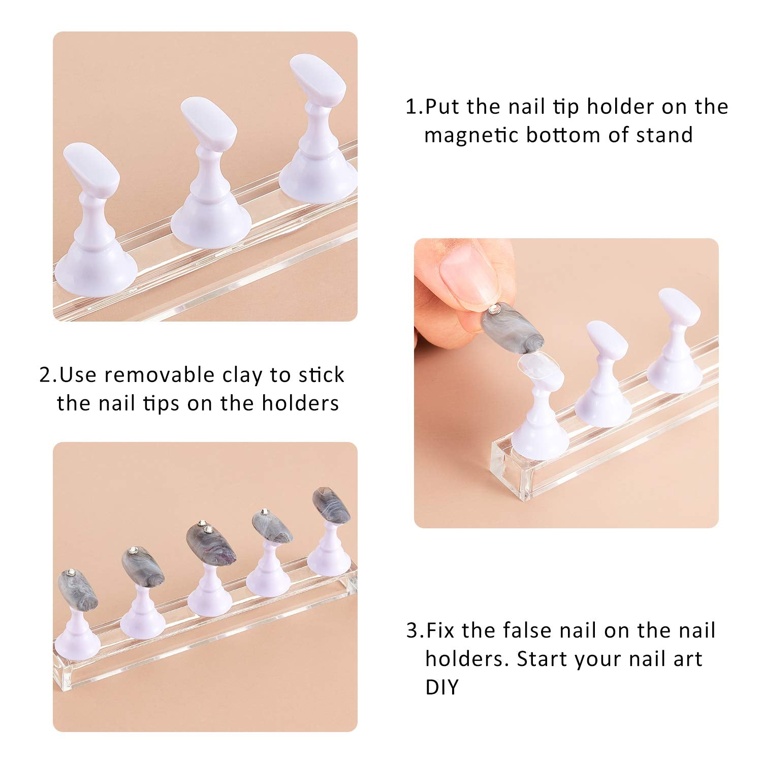Blulu 2 Sets Acrylic Nail Display Stand Nail Practice Holder Magnetic Nail Practice Stand Fingernail Diy Nail Design Stand For F