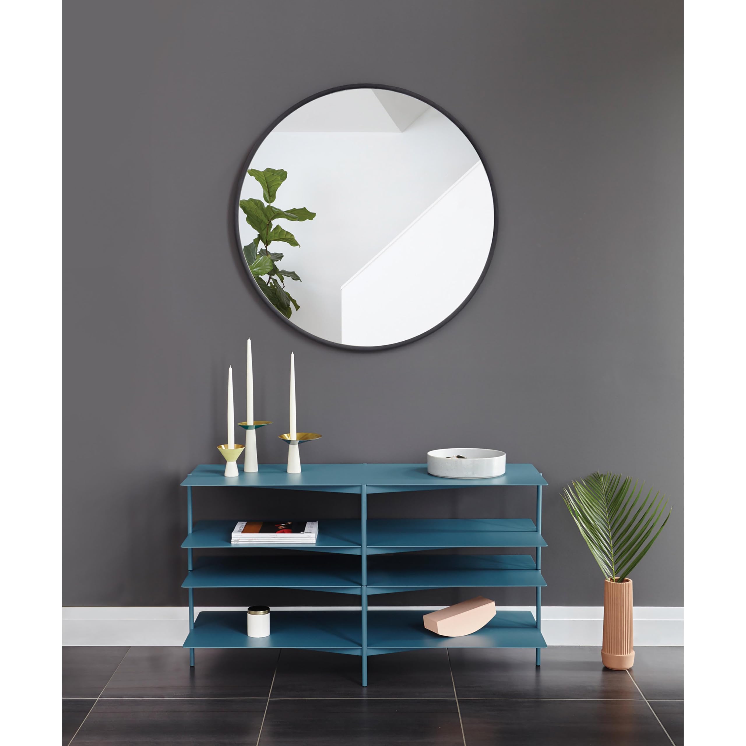 Umbra Hub Round Wall Mirror With Rubber Frame, Modern Style For Bathroom, Entryway, Living Room And More, 37-Inch, Black