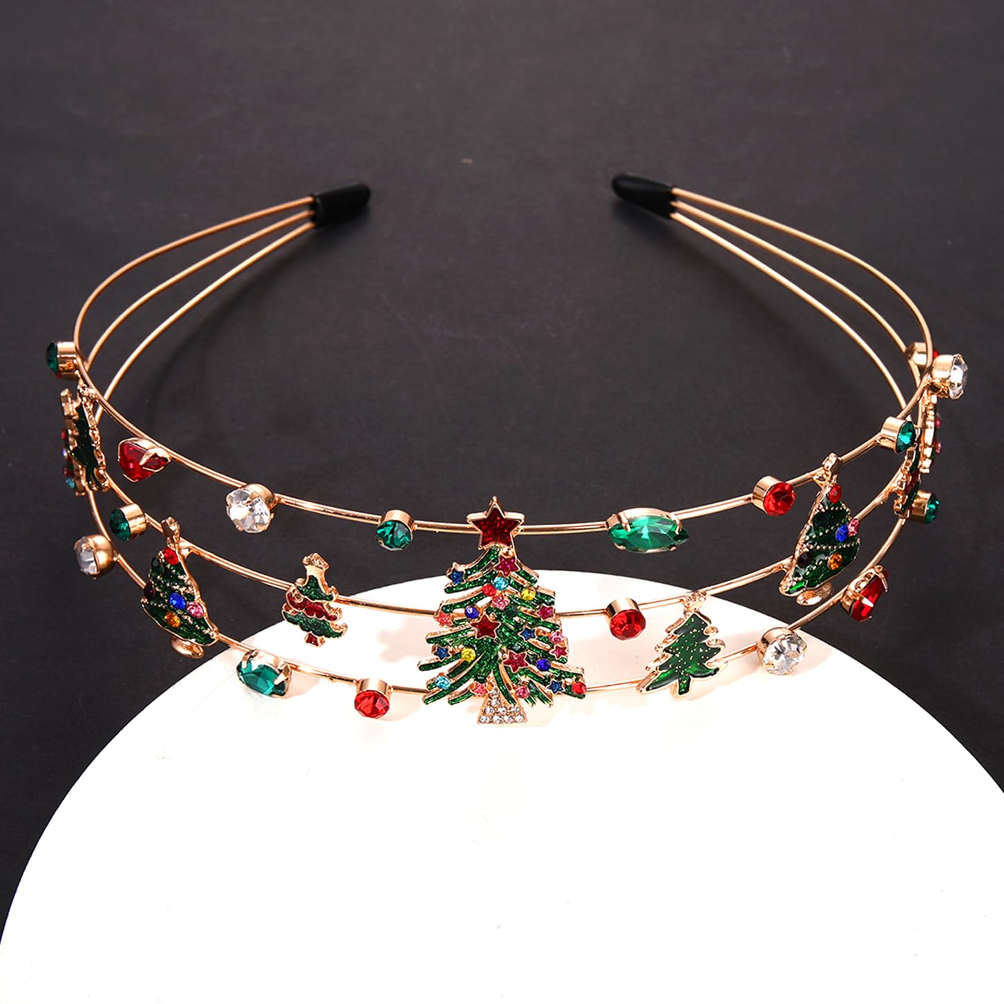 HEIDKRUEGER Christmas Headband for Women Red Green Crystal Xmas Tree Hairband Christmas Party Hair Hoop Accessories(Christmas Tr