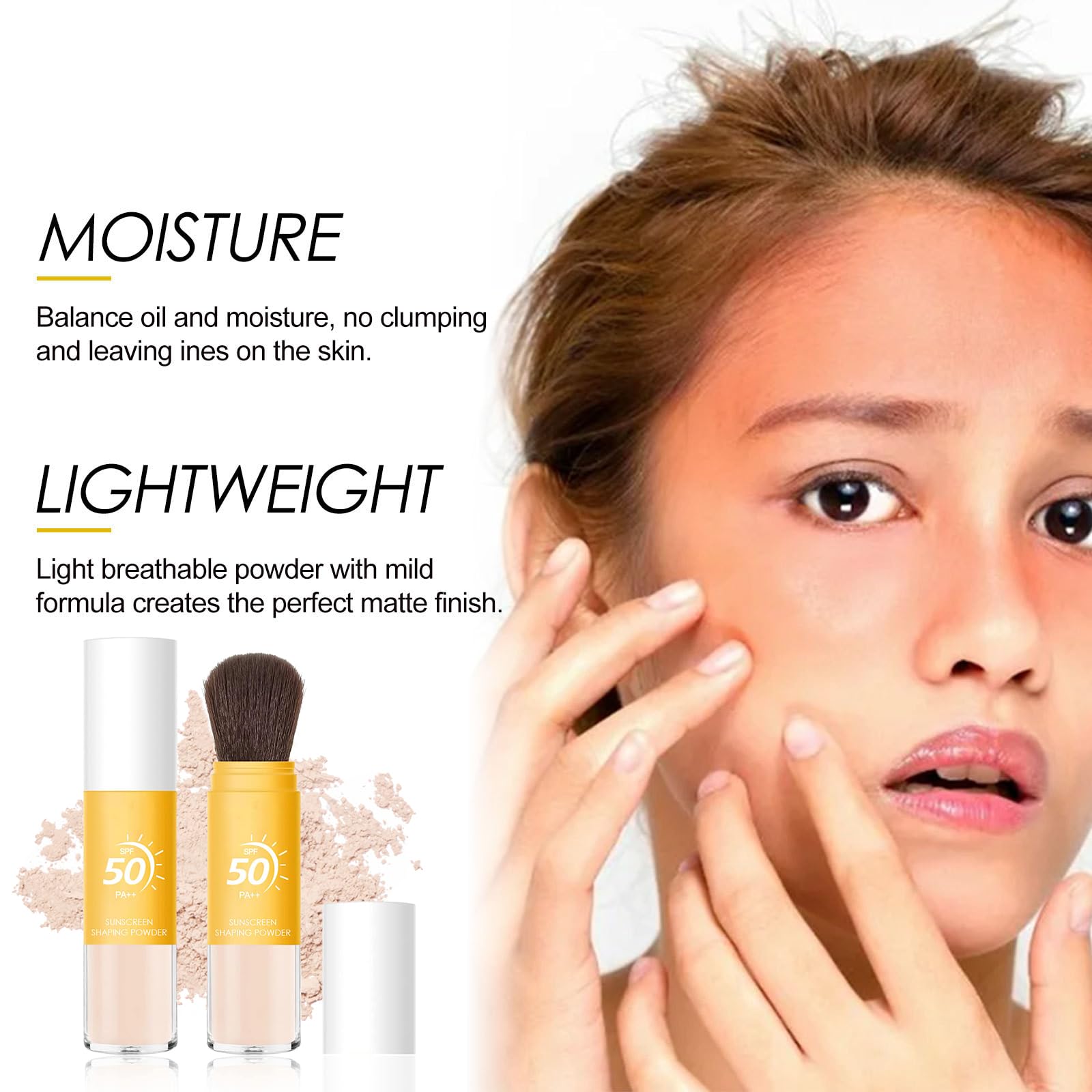 Mineral Sunscreen Setting Powder SPF 50, Mineral Brush Powder Oil Control Natural Matte Finish Loose Powder with Sunscreen Brush