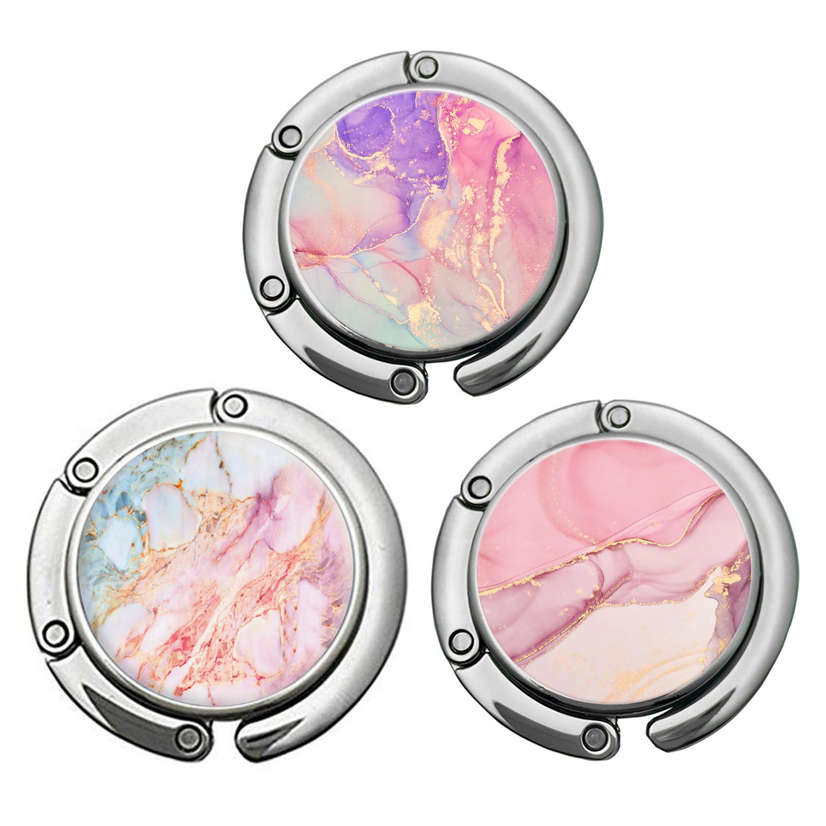 Bosketo Foldable Purse Hook Womens Bag Table Hanger Collection Desk Hooks for Purse (3pack Unique Marble Hook)