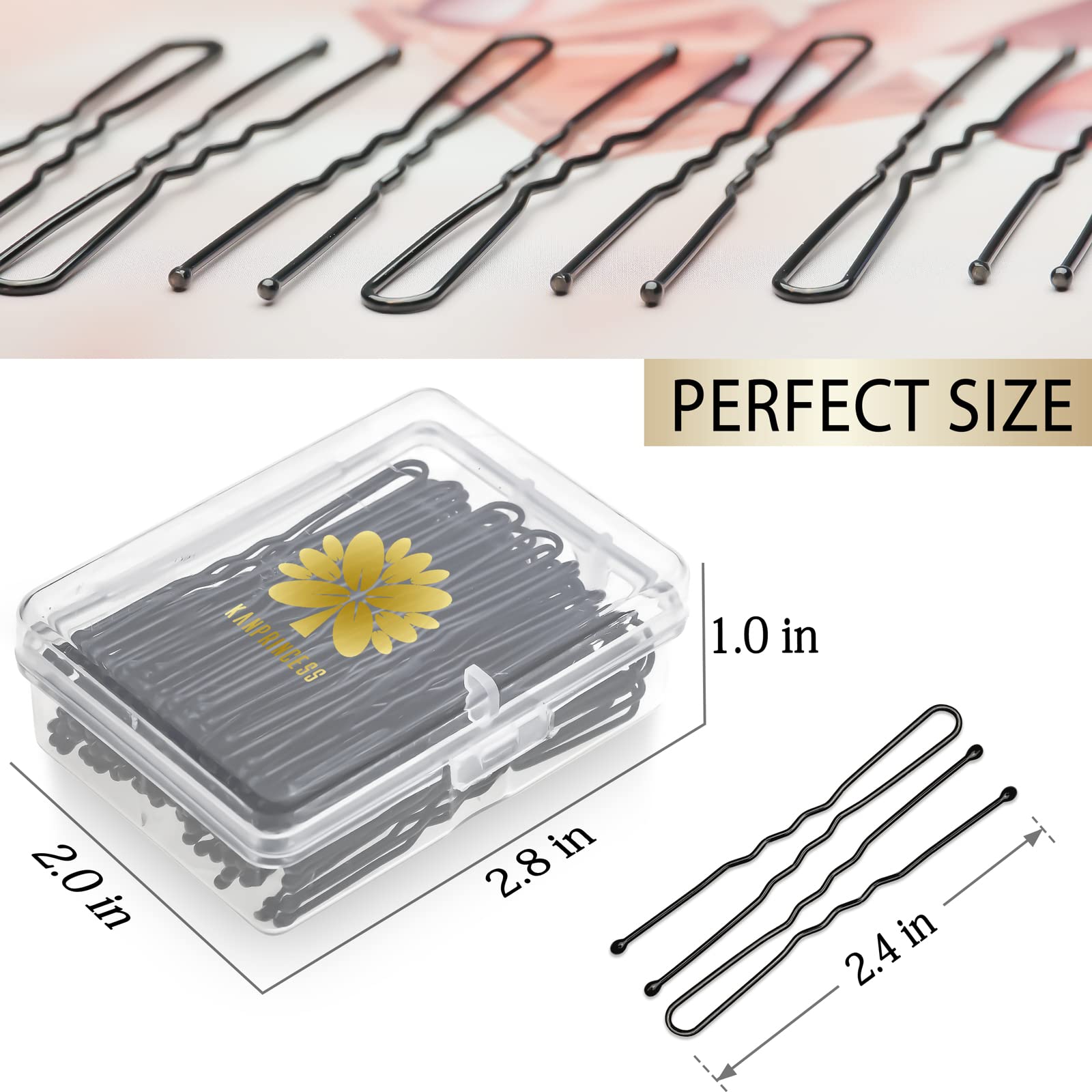 Kanprincess 100Pcs 2.4Inch U Shaped Hair Pins,Black Bobby Pins For All Hair Types,Hair Pins For Women,Pain-Free U Pins For Buns