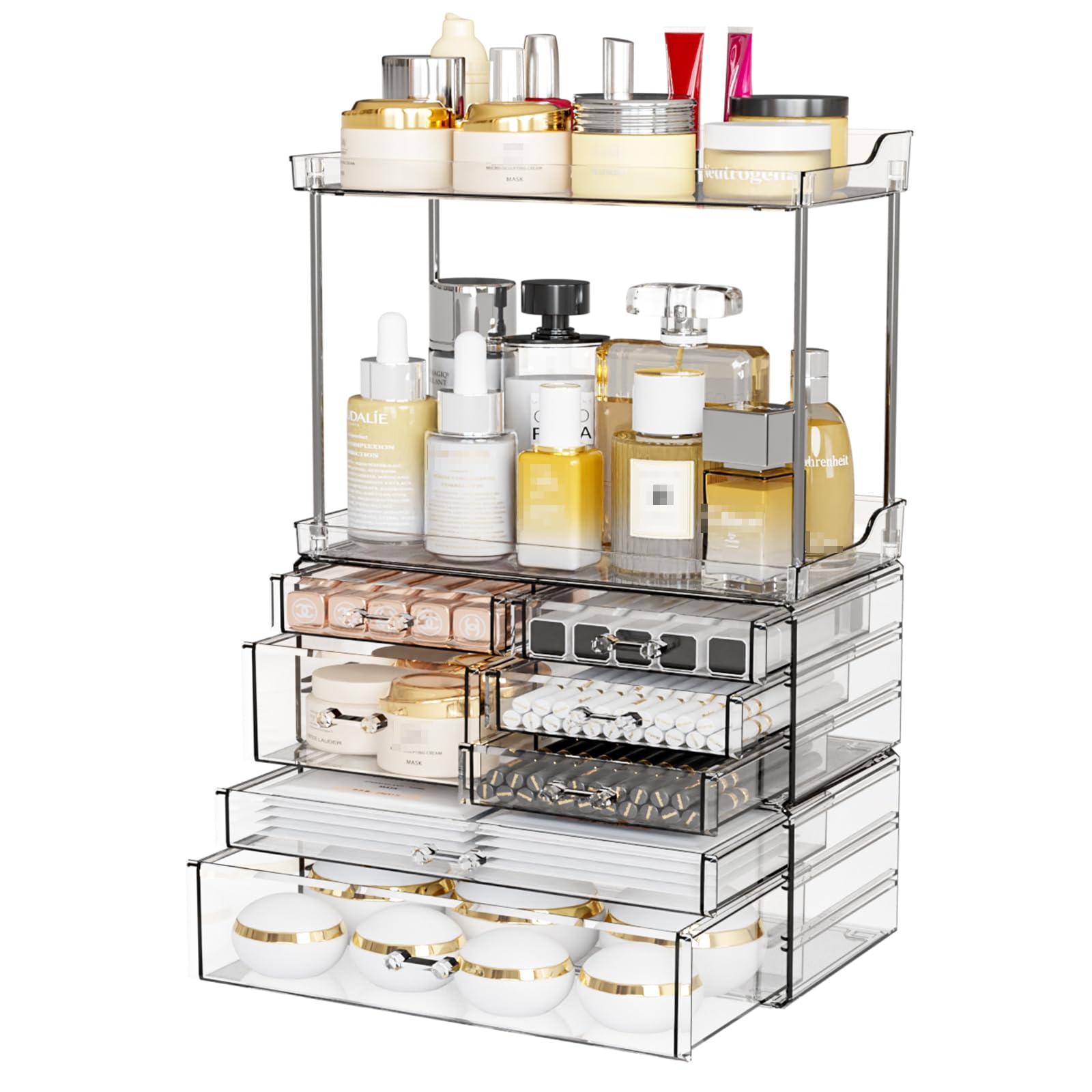 Yieach 3 Pack Clear Bathroom Counter Organizer With Drawers - Stackable Design,19.1'' Tall Large Capacity - Suitable As Makeup O