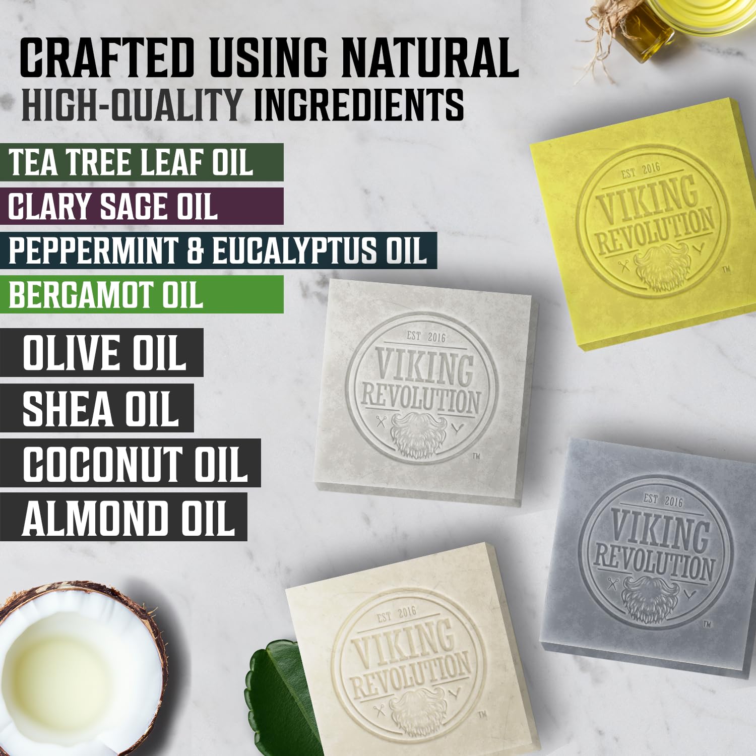 Viking Revolution Natural Soap for Men - Mens Soap Bar with Essential Oils Cold Pressed Bar Soap for Men - Nourishing Soap with