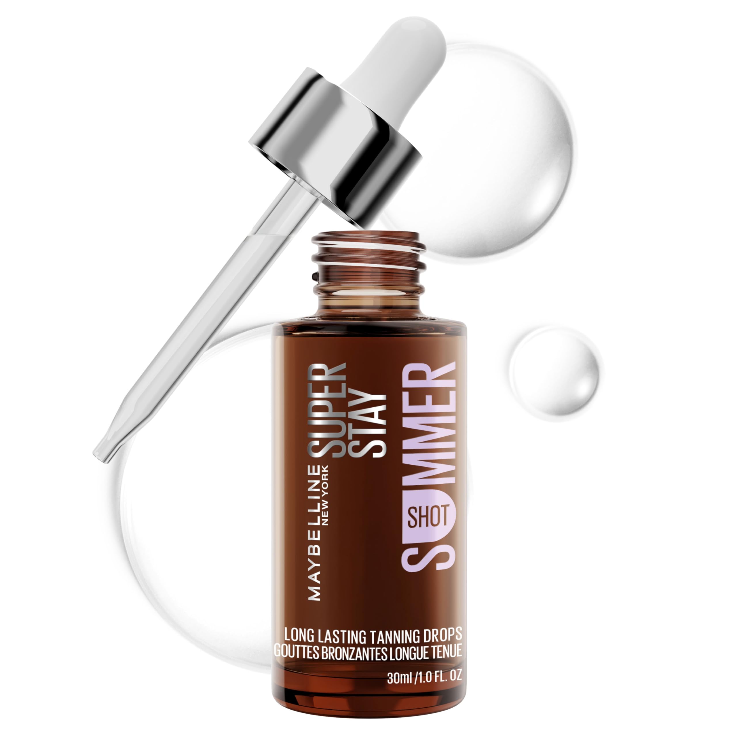 Maybelline Super Stay Summer Shot Face Tanning Drops, Customizable Self Tan for 96 Hours, with 2% Hyaluronic Acid For Face and N