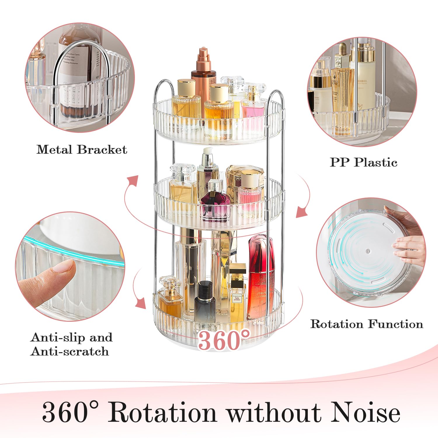 Aluyuyo 360 Rotating Makeup Organizer For Vanity, Spinning Cosmetics Organizer Holder Rack, Large Capacity Bathroom Organizer Co