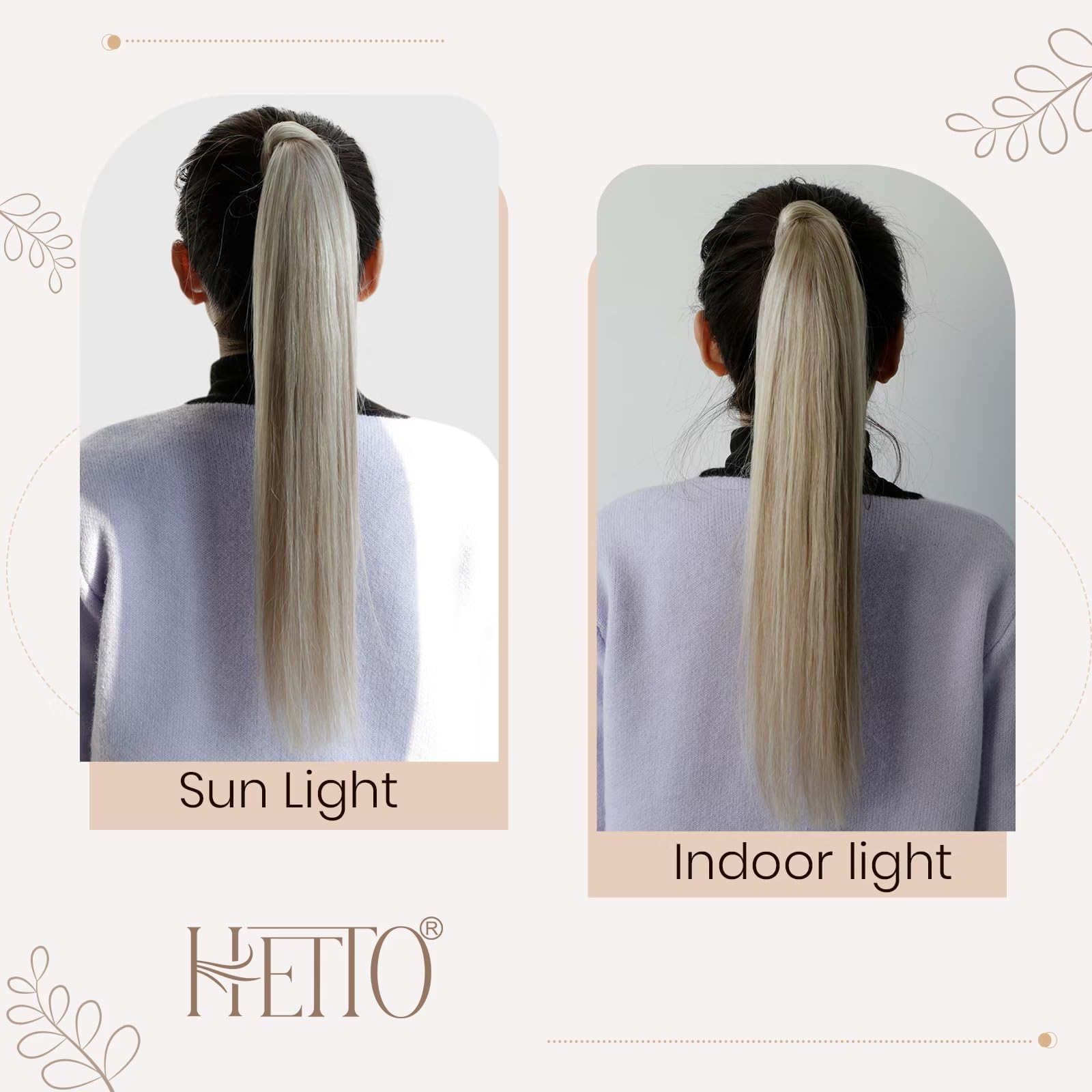 Hetto Blonde Ponytail Human Hair Dirty Blonde Highlight Light Blonde #17/23 Clip In Ponytail Extensions Human Hair 12 Inch Strai