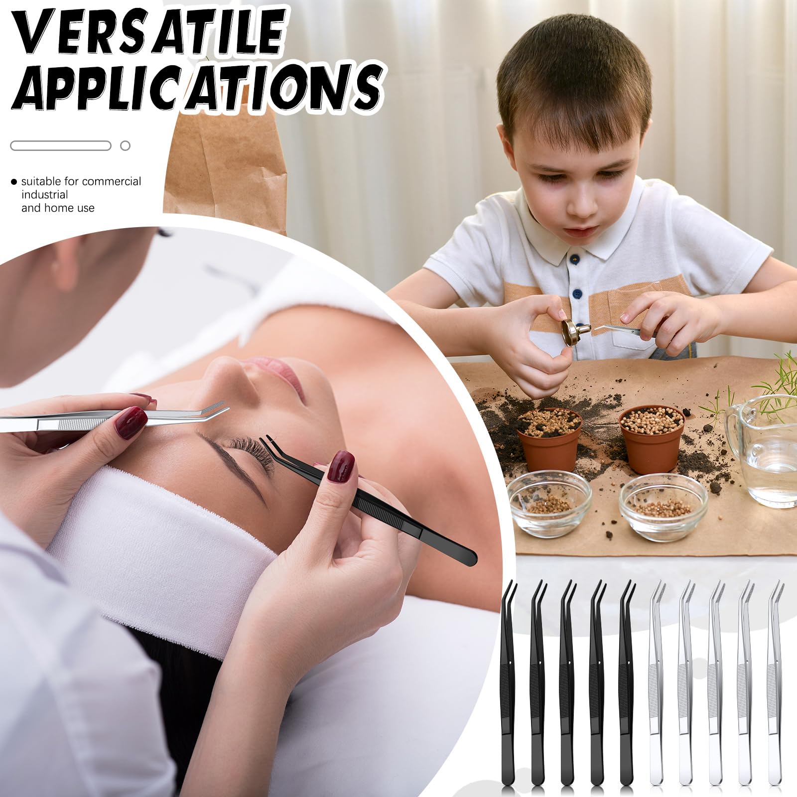 Honoson 10 Pcs Stainless Steel Tweezers With Curved Serrated Tip Multipurpose Tweezers Sewing Machine Tweezers Forceps Tweezers