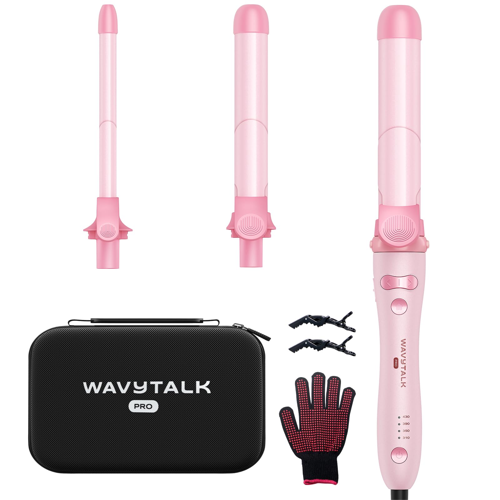 Wavytalk Pro Rotating Curling Iron Set, Automatic Curling Iron Set with 3 Interchangeable Barrel(0.5''-1''-1.25   ), Adjustable 