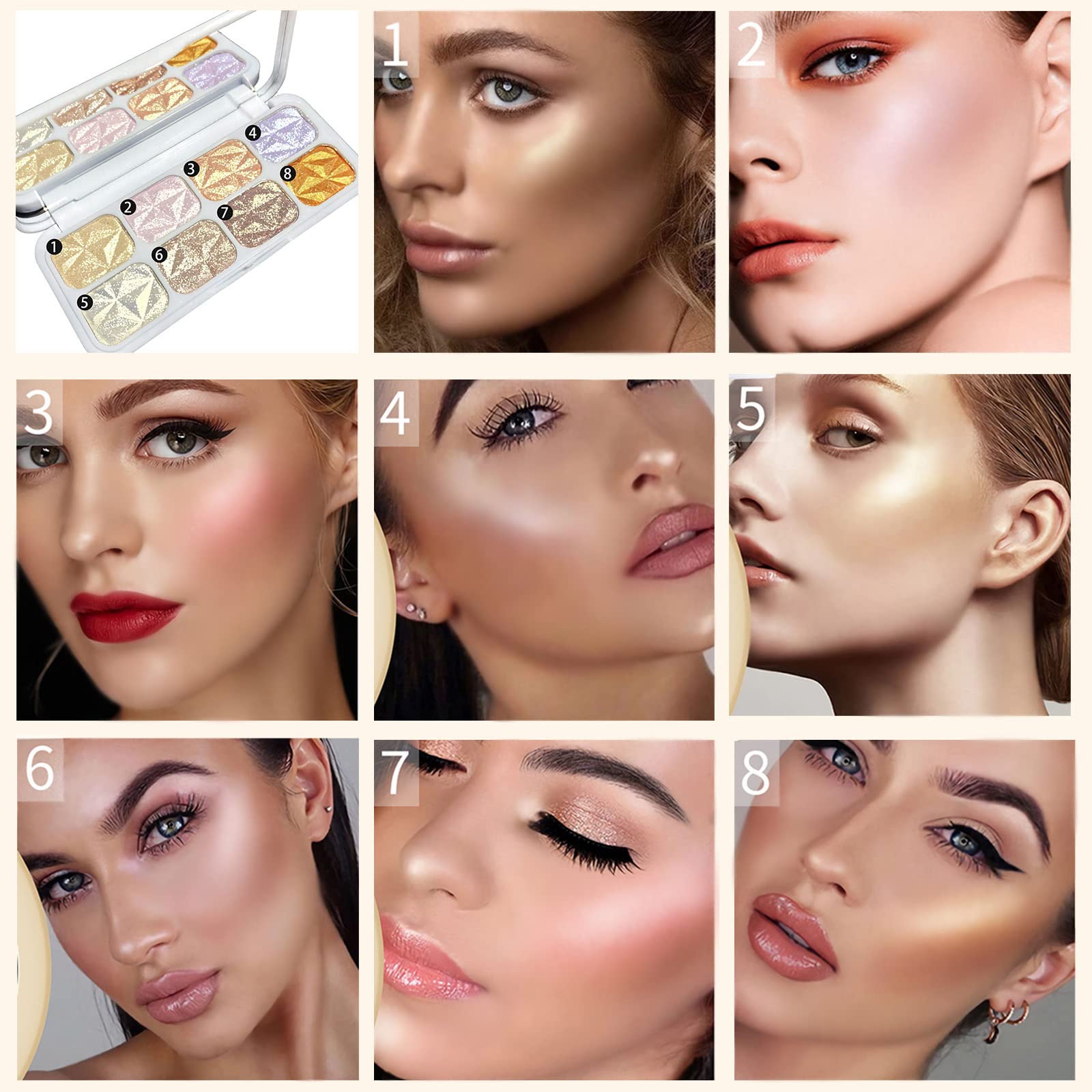 Sumeitang 8 Colors Face Highlighter Makeup Palette
