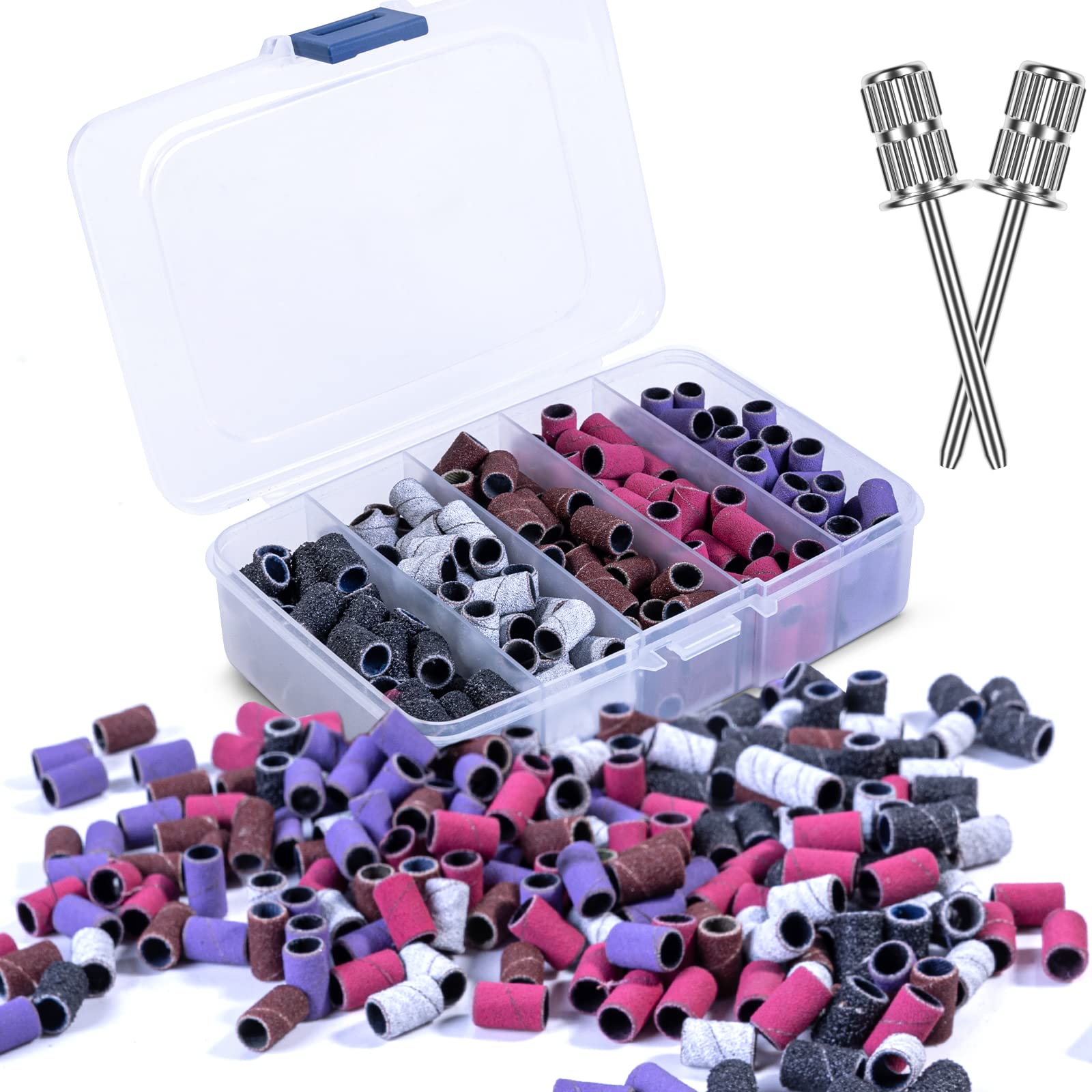 MelodySusie Sanding Bands for Nail Drill Nail Sanding Bands Professional Sanding Bit Nails 202 Pieces 5 Colors Coarse Medium Fin