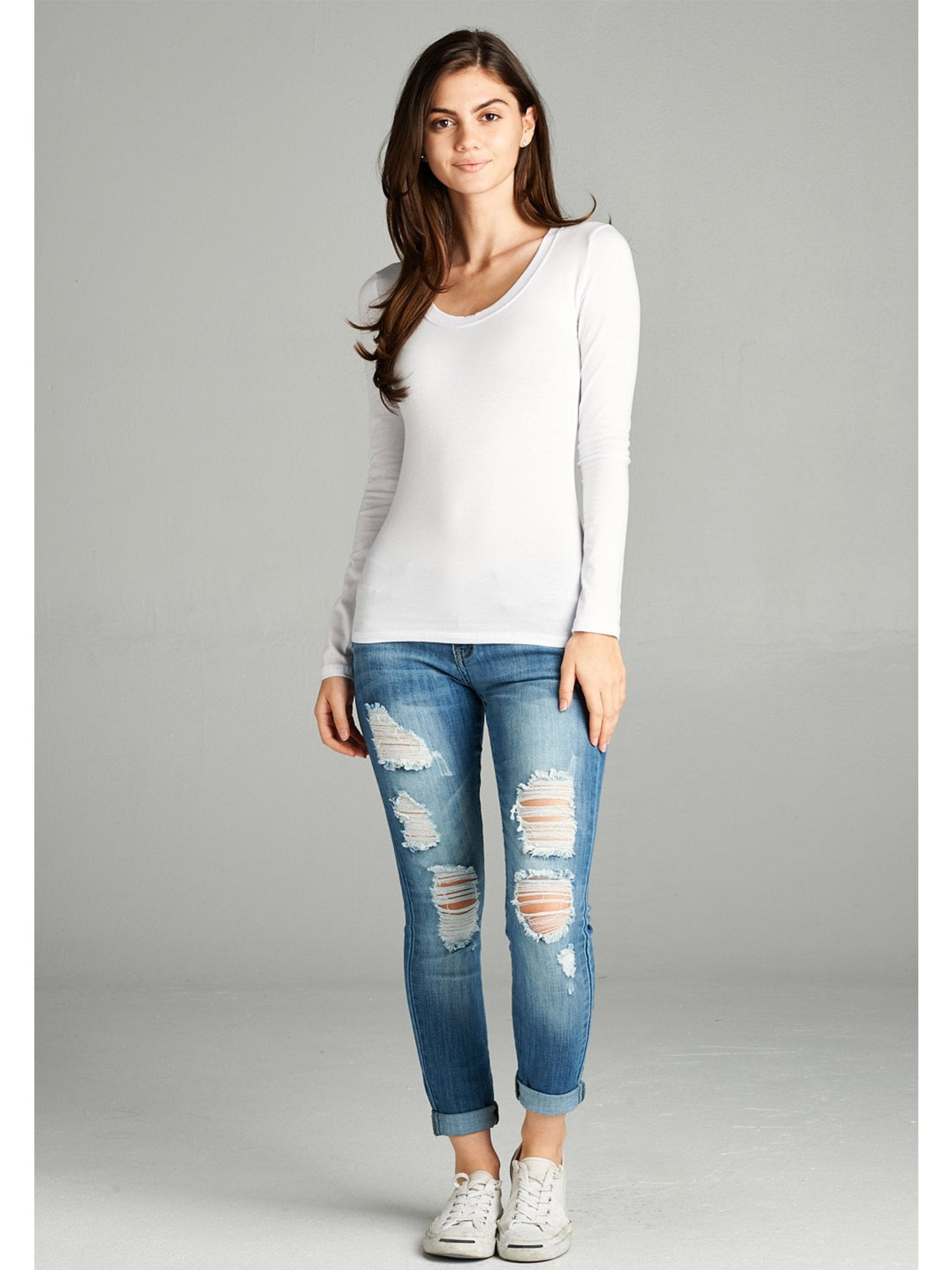 Emmalise Womens Junior and Plus Size Basic Scoop Neck Tshirt Long Sleeve Tee, 1xl, 3Pk White, Hgray, green Teal