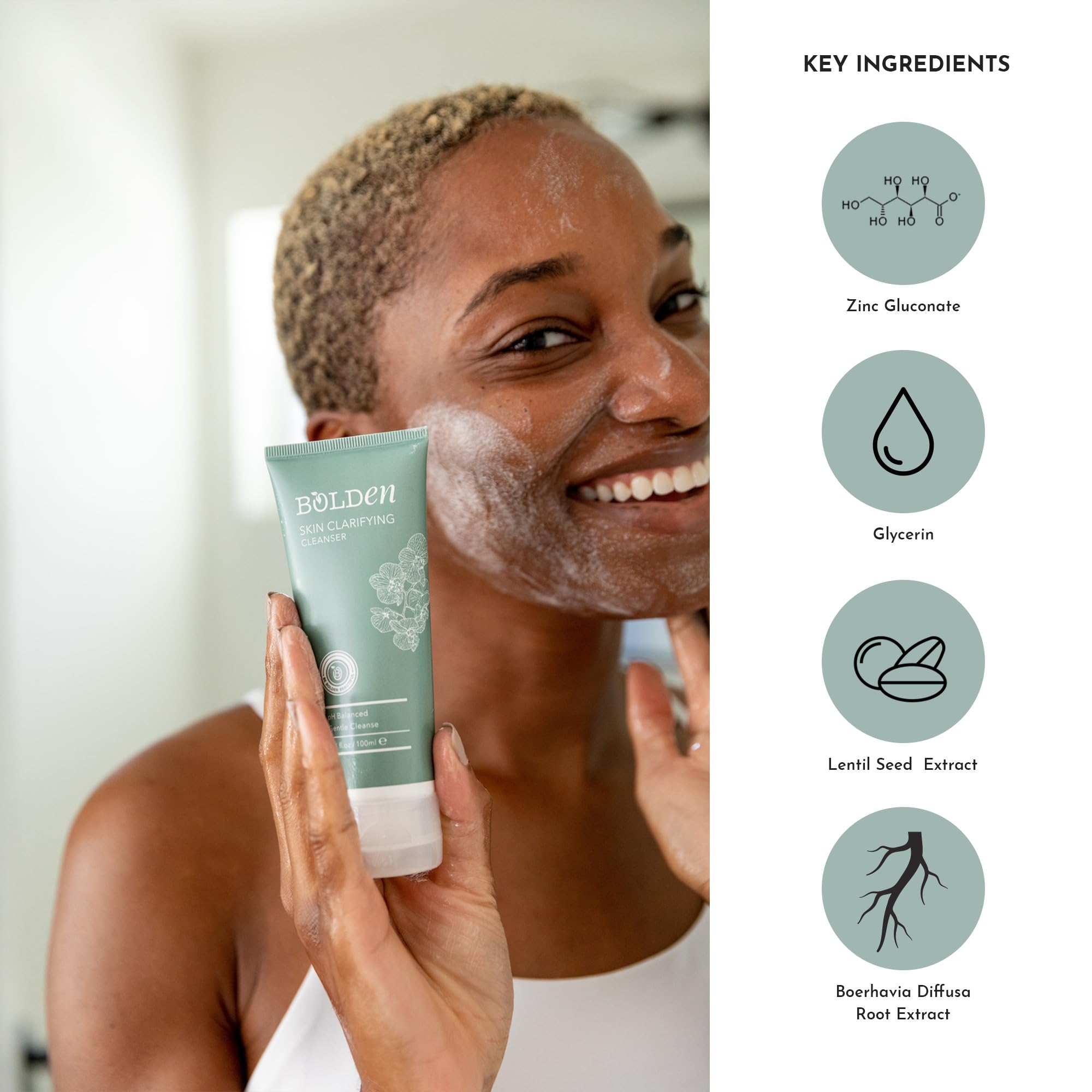 BOLDEN Skin Clarifying Cleanser | pH-balanced Foaming Gel Cleanser | Sulfate-free Cleanser for Oily and Blemish-prone Skin | 5.1