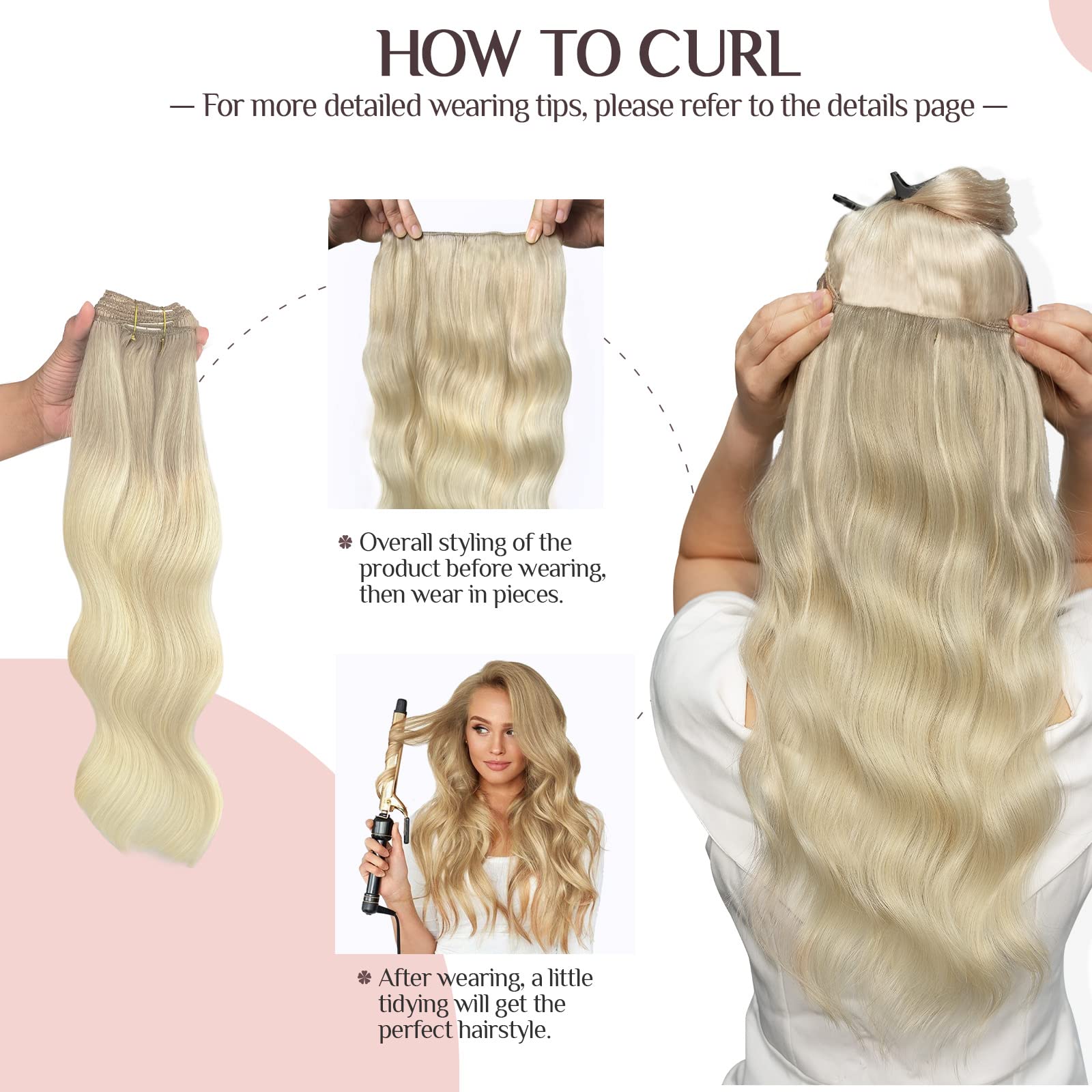 Hair Extensions Clip In Human Hair, 110G 7Pcs Balayage Ash Blonde To Golden Blonde And Platinum Blonde 16 Inch, Maxita Seamless