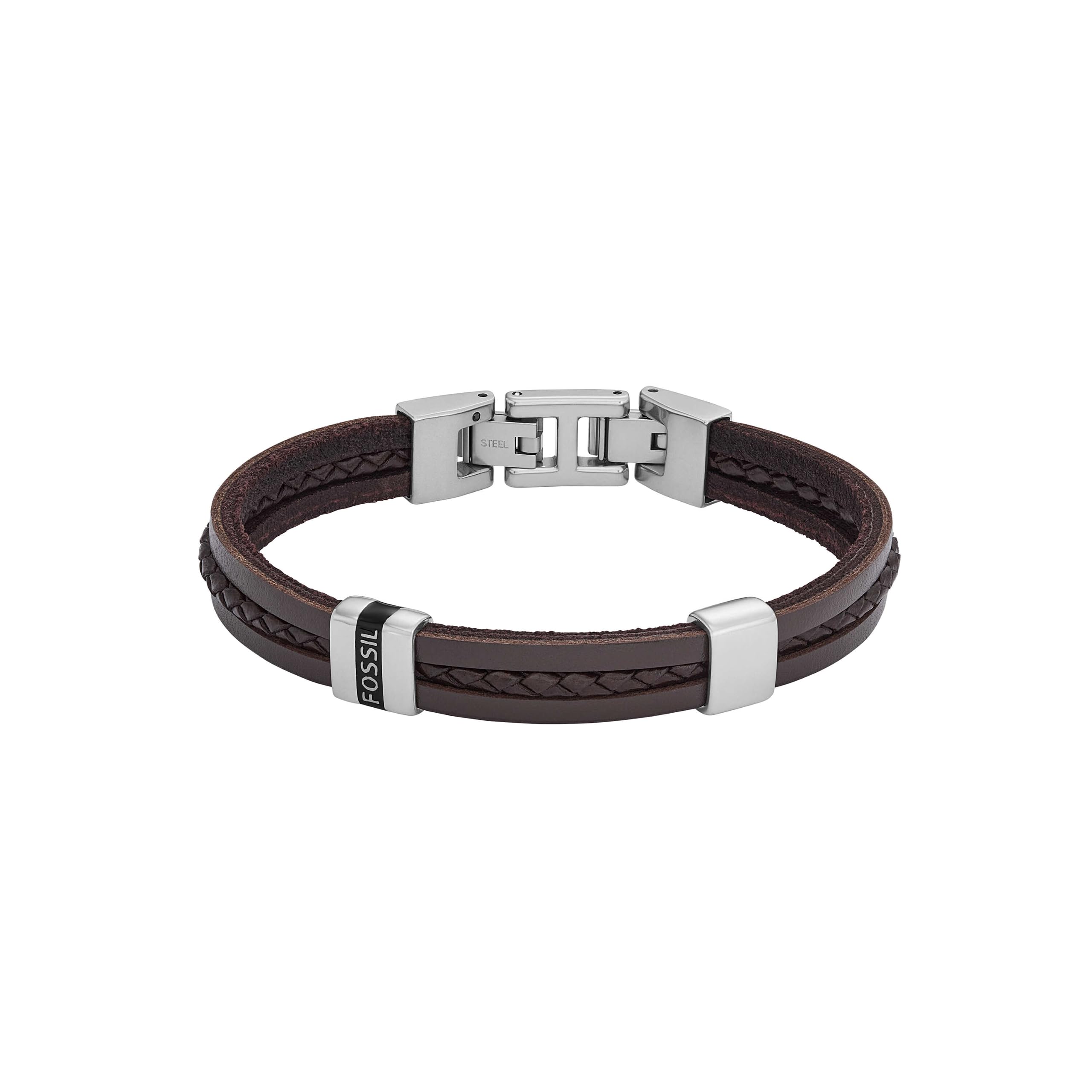 Fossil Men's Leather Essentials Strap Bracelet, Color: Brown (Model: JF04133040)