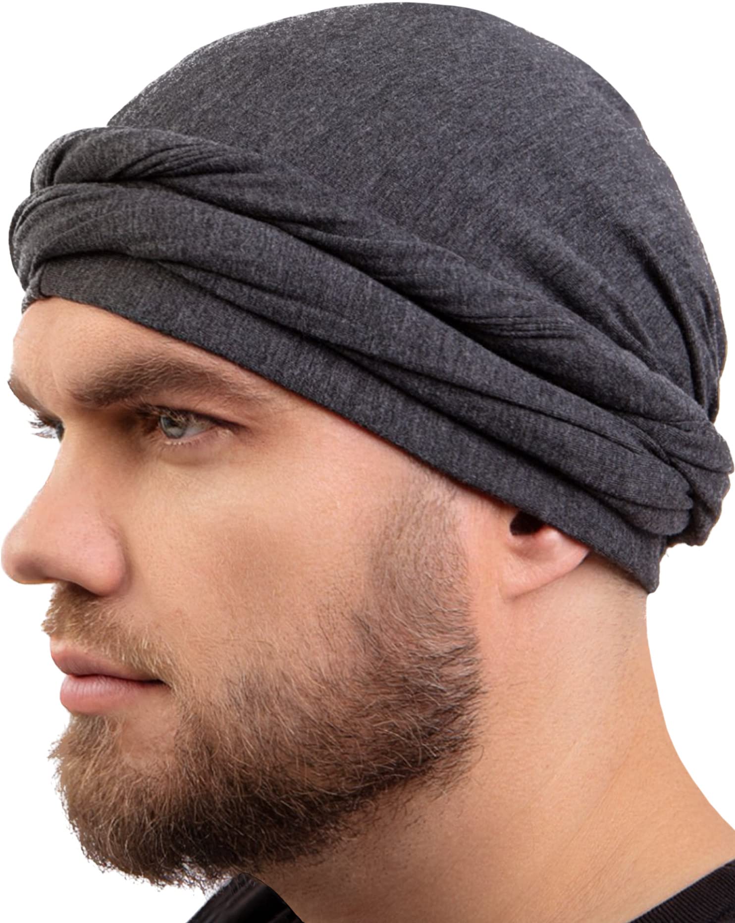 CAPLORD Silk Satin Lined Turban for Men & Women, Medium, Dark Gray, Pre-Tied Skull Cap, Sleeping Bonnet, Hair Wrap