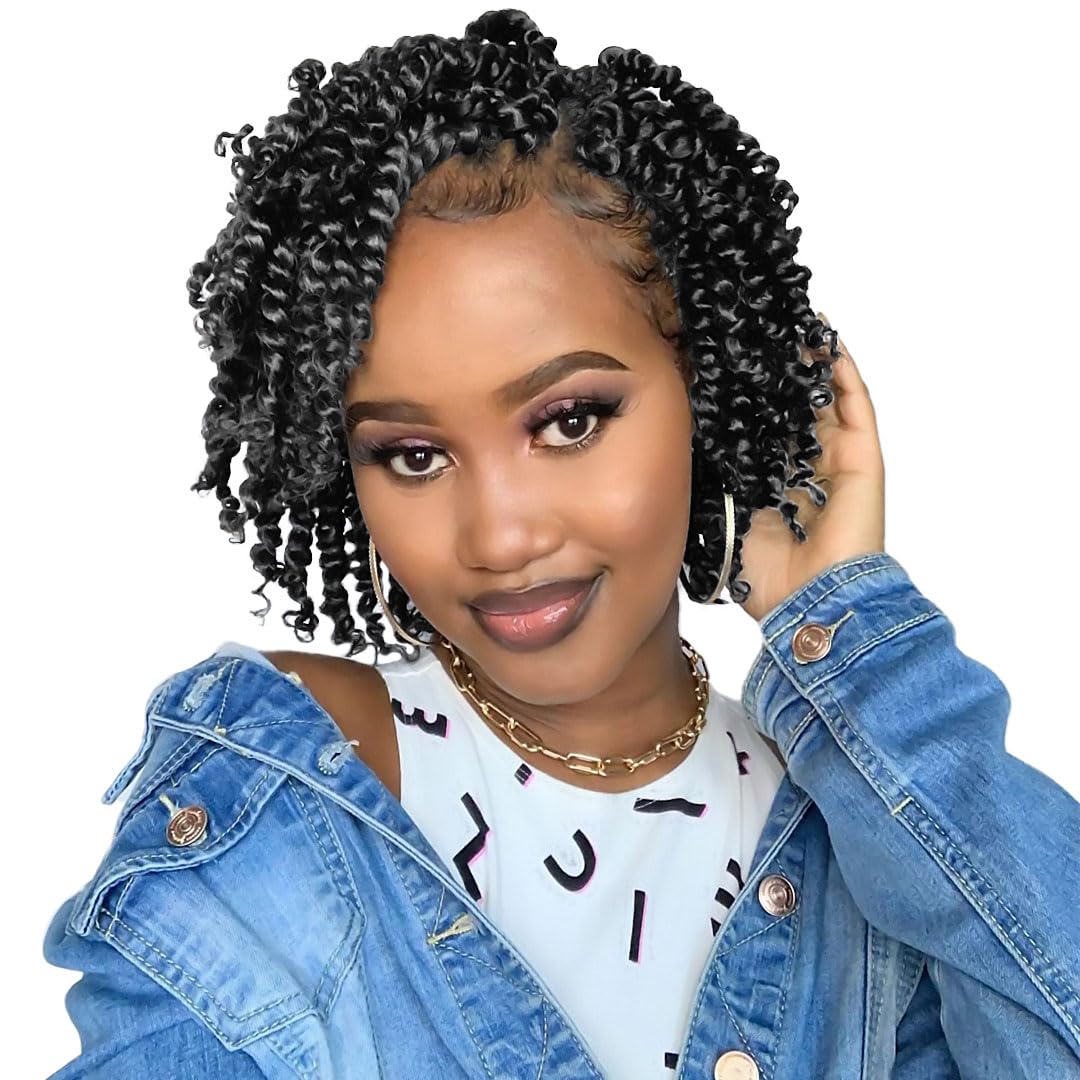 The BOHOBABE Pre-twisted Passion Twist Crochet Hair 6 Inch Short Pre-looped Crochet Passion Twist Braiding Hair 8 Packs (2#) 2#(