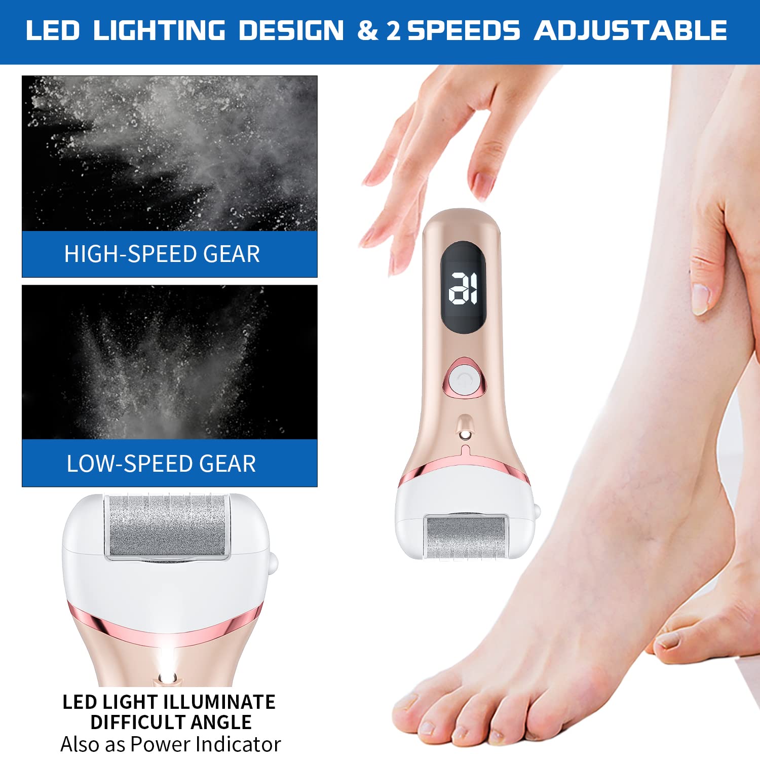Electric Foot Callus Remover, Rechargeable Portable Electronic Foot File Pedicure Kits, Waterproof Foot Scrubber File, Professio