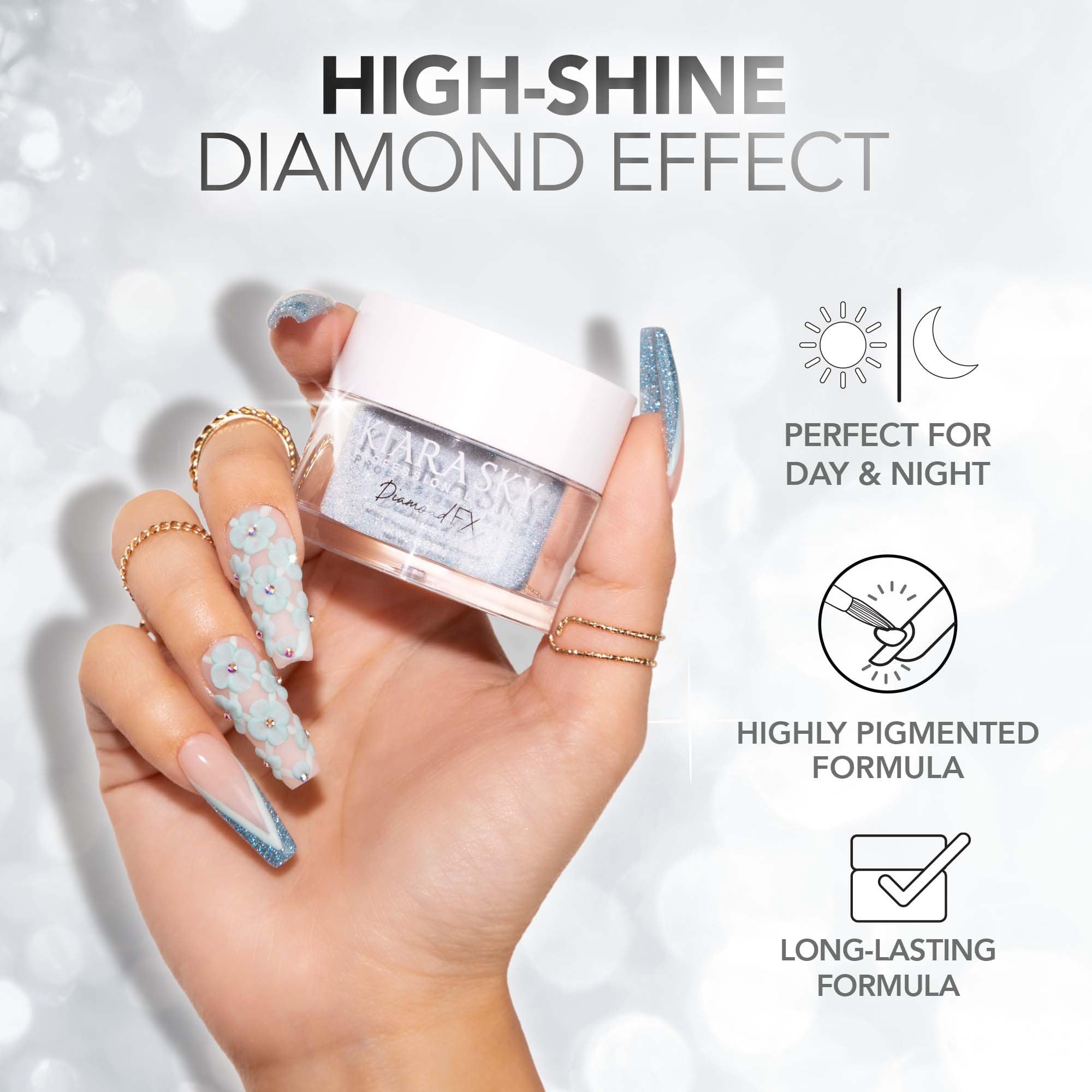 KIARA SKY Diamond FX Acrylic - Reflective Glitter Acrylic Powder For Nails - Ice Cold