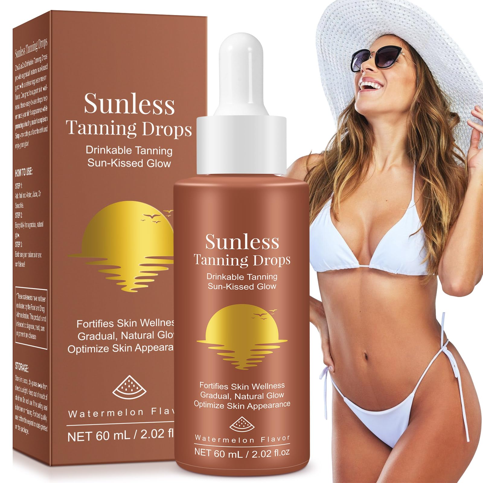 Sunless Tanning Drops to Drink, Self Tanning Drops  Bronze Tanning for Face and Body, Gradual Natural SunKissed Glow, Fortifie