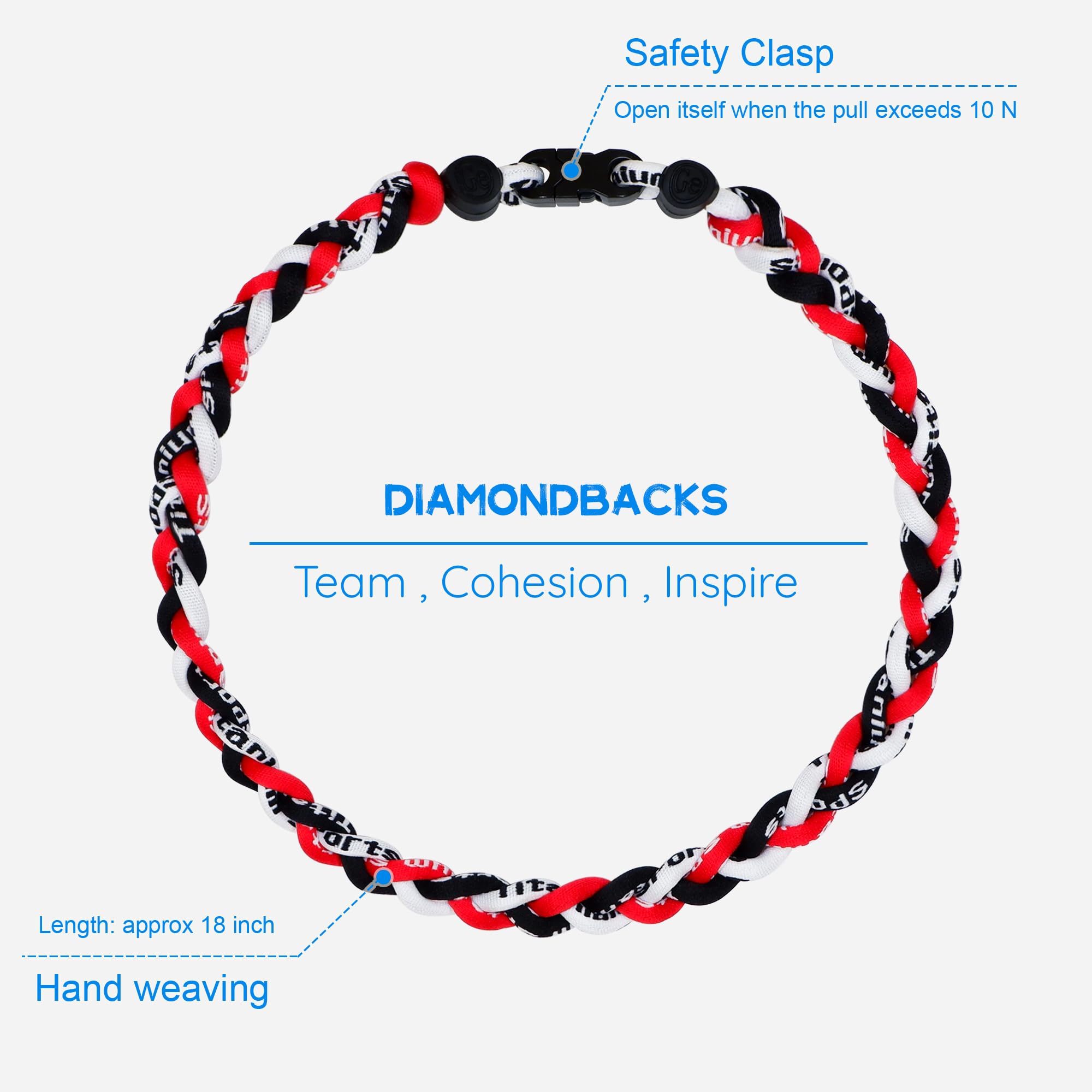SUPBOMM Baseball Rope Necklaces, League Team Colors Braided Necklace, Baseball Team Gifts, Diamondbacks