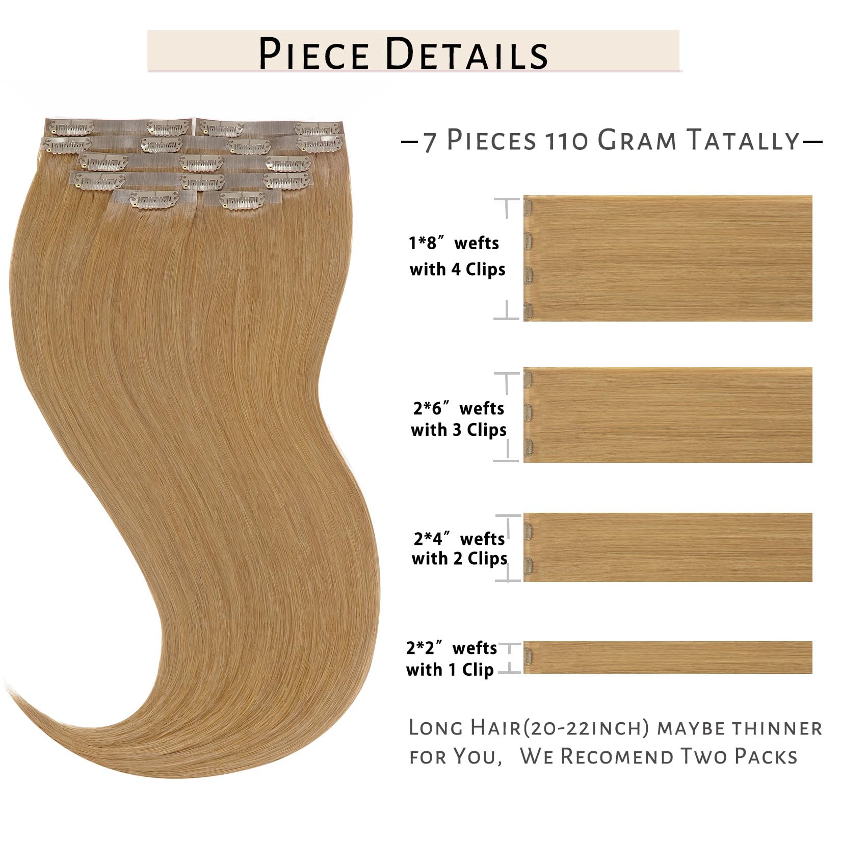 Caliee Clip In Hair Extensions For Thin Hair 7Pcs Double Weft Straight Full Head Seamless Hair Extensions Clip In Human Hair Nat