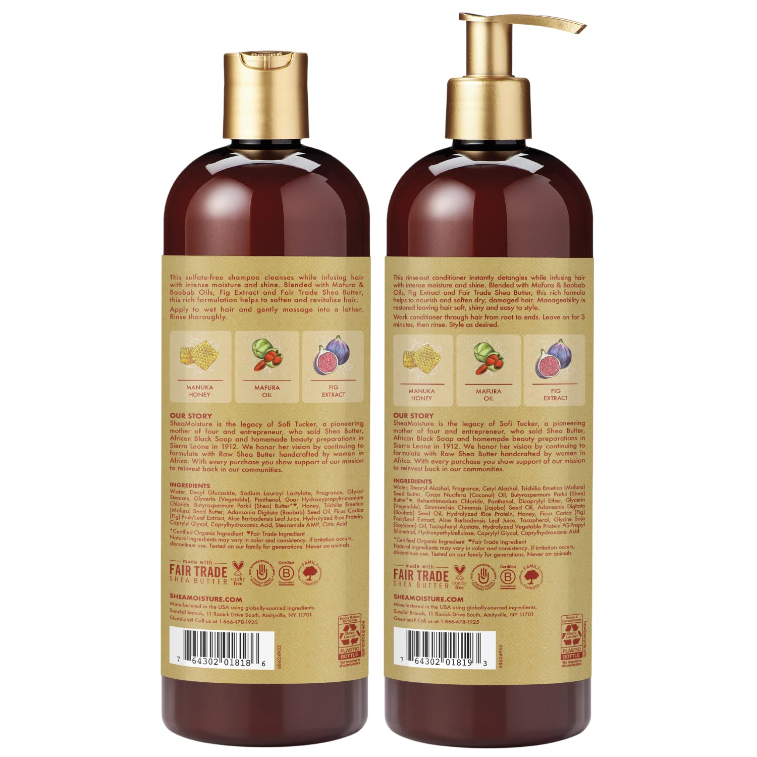 SheaMoisture Shampoo and Conditioner Set, Manuka Honey & Mafura Oil, 48 Fl Oz (Pack of 2) - Hydrate & Replenish Curly Hair Products