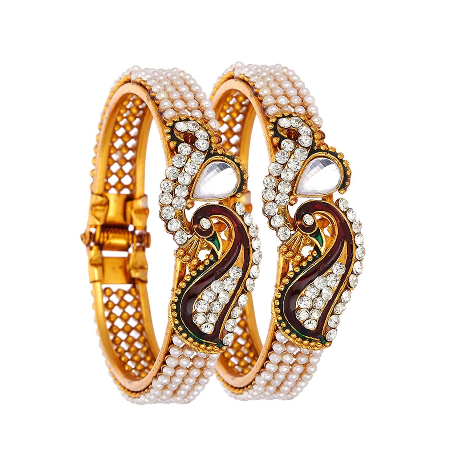 Zeneme Dancing Peacock American Diamond Gold Plated Bracelet / Kada For Women / Girls