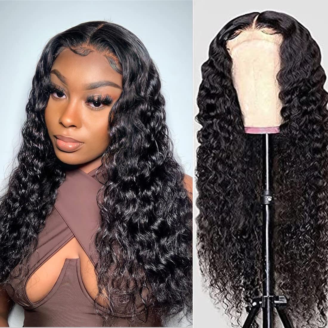 Josblue 4x4 Deep Curly Lace Front Wigs Human Hair Wet and Wavy Wigs for Black Women Human Hair Glueless Wigs Human Hair Pre Pluc
