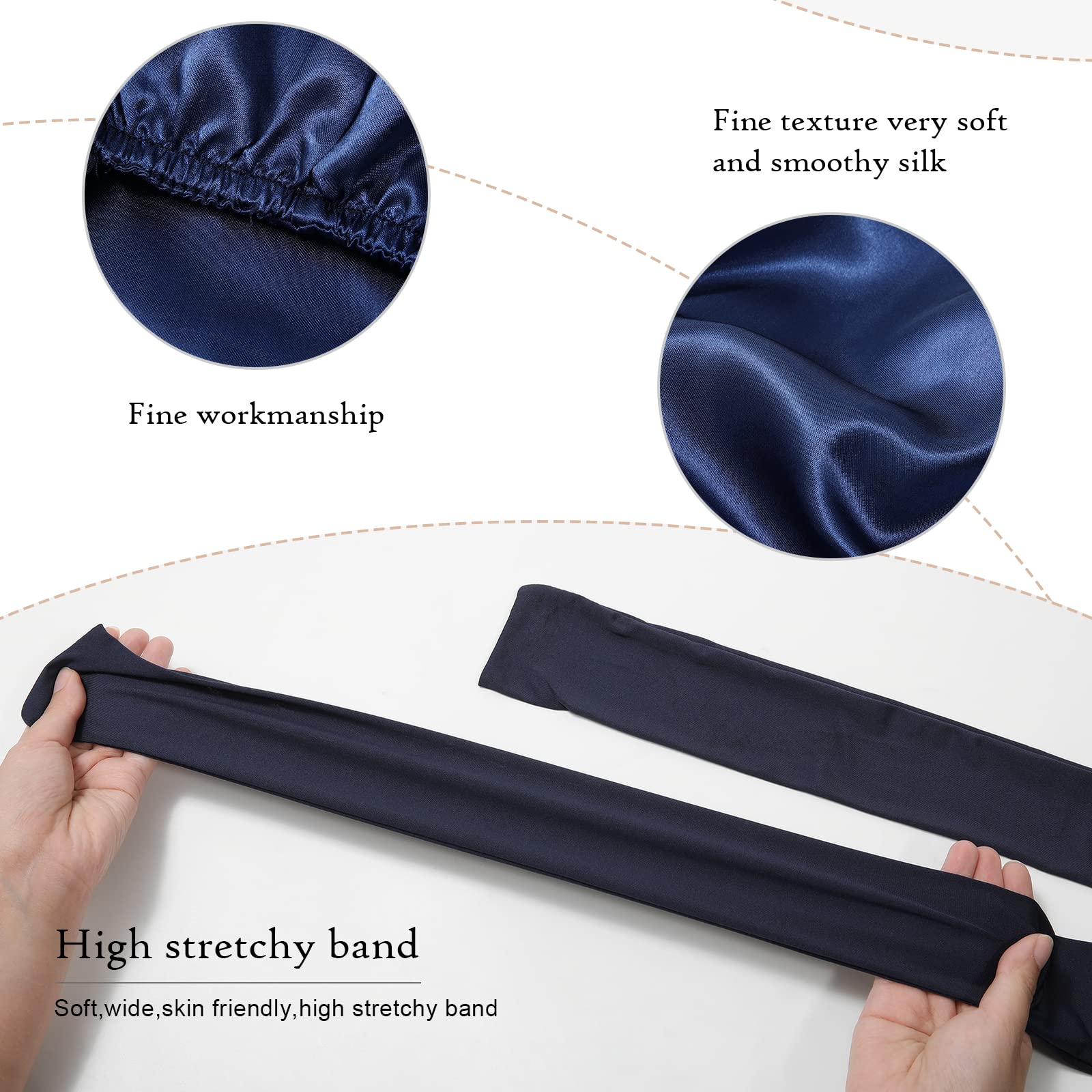 Awaytr Long Satin Bonnet For Braids - Elastic Silk Hair Bonnets For Sleeping Night Cap Stretchy Tie Band For Women(Navy Blue)