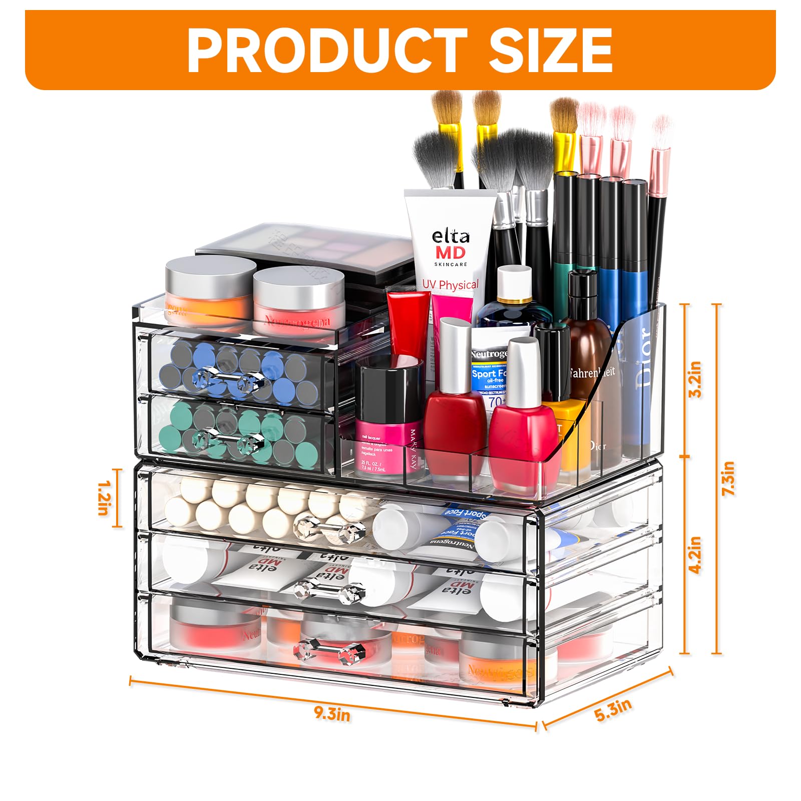 Cq acrylic Clear Make up Organizers and Storage for Vanity,2 Pcak Cute Skincare Organizer and Cosmetic Storage Organizer for Jew