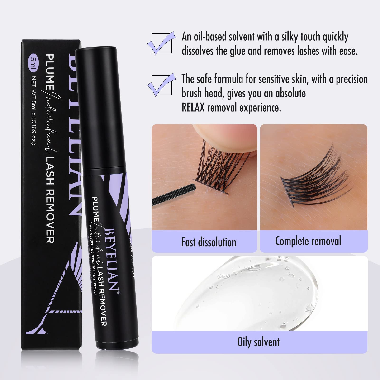 BEYELIAN Lash Remover for Cluster Lashes, 5g Adhesive Remover with Mascara Wand, Effective Glue Removal