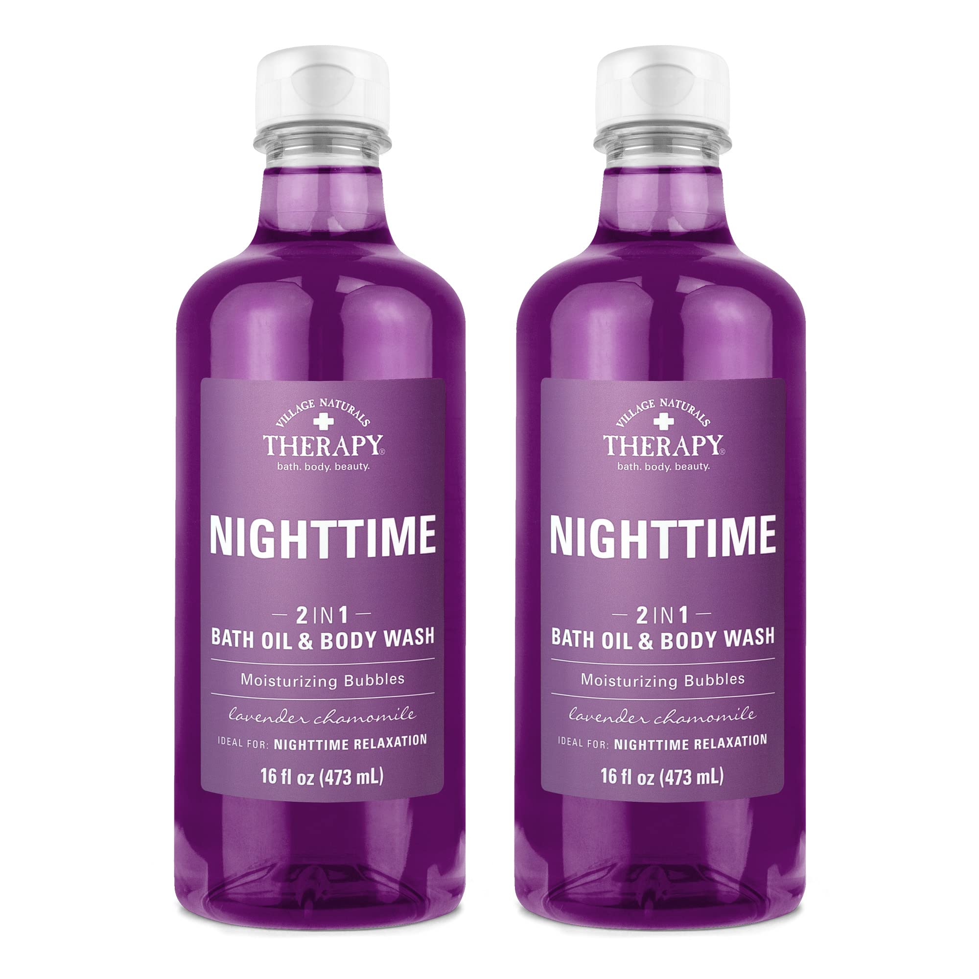 Village Naturals Therapy, Foaming Bath Oil And Body Wash, Nighttime Relief, 16 Oz, Pack Of 2
