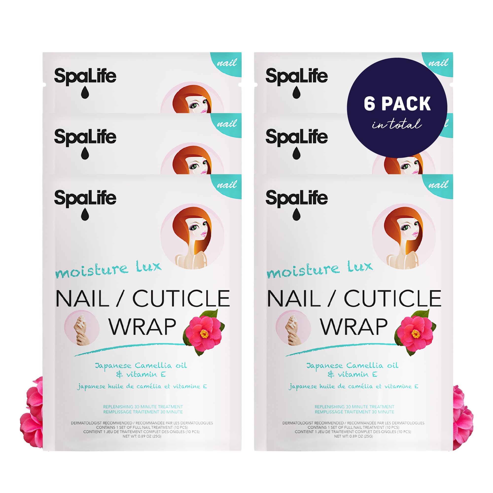SpaLife Japanese Camellia Oil & Vitamin E Nail Cuticle Wrap 6-Pack (60 Count) - Moisturizing Nail Masks, Dermatologist Recommend