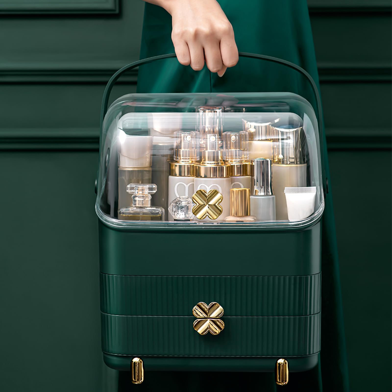 Preppy Skincare Organizers Makeup Organizer Holder Cosmetic Storage Box Display Case 3 Tiers Dust Free Cover Portable Handle 2 R