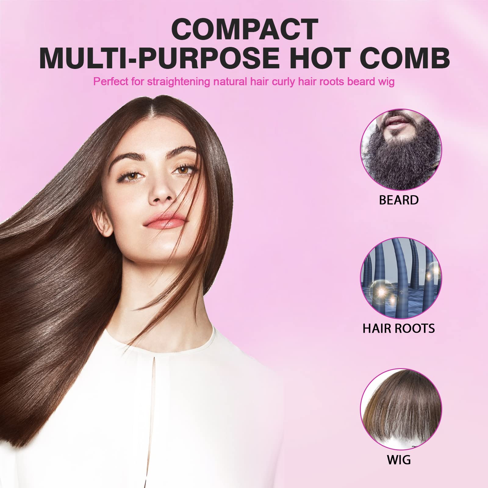 2 in 1 Hot Comb Hair Straightener for Wigs, Black Hair & Beard, Anti-Scald Straightening Comb with Keratin & Argan Oil Infused T