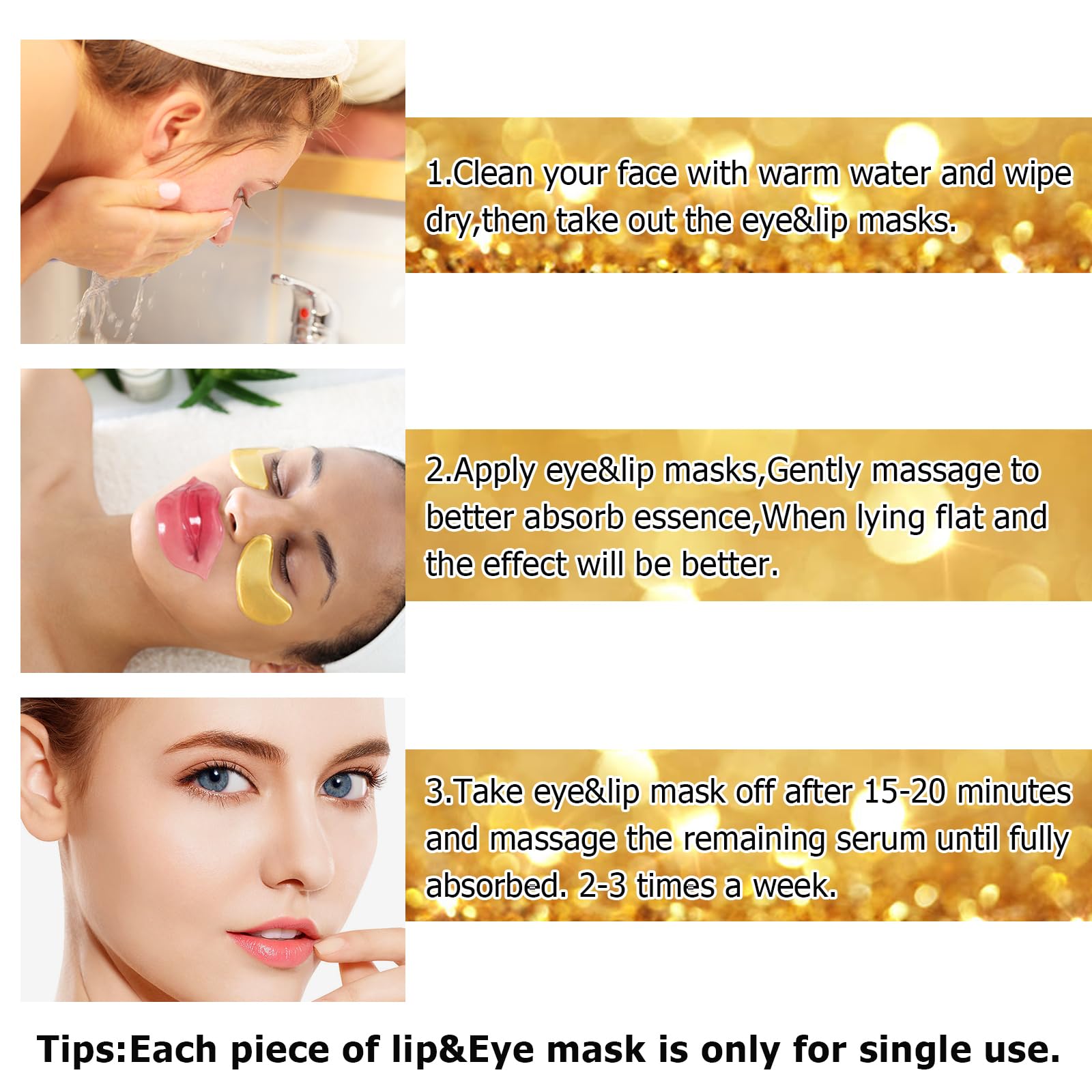 30 Pairs Lip Masks & Eye Masks,Gold Under Eye Patches For Puffy Eyes,Peach Red Lip Masks Skincare,Effectively Moisturizing The L