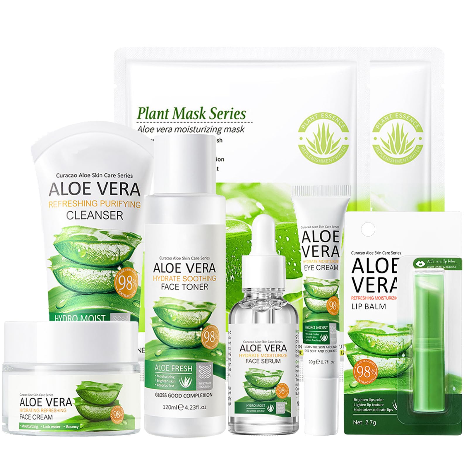 8Pcs Skin Care Products Set, Aloe Vera Skin Care Sets, Skin Care Gift Set for Women Girls, Skincare Routine Set, Face Care Kit w