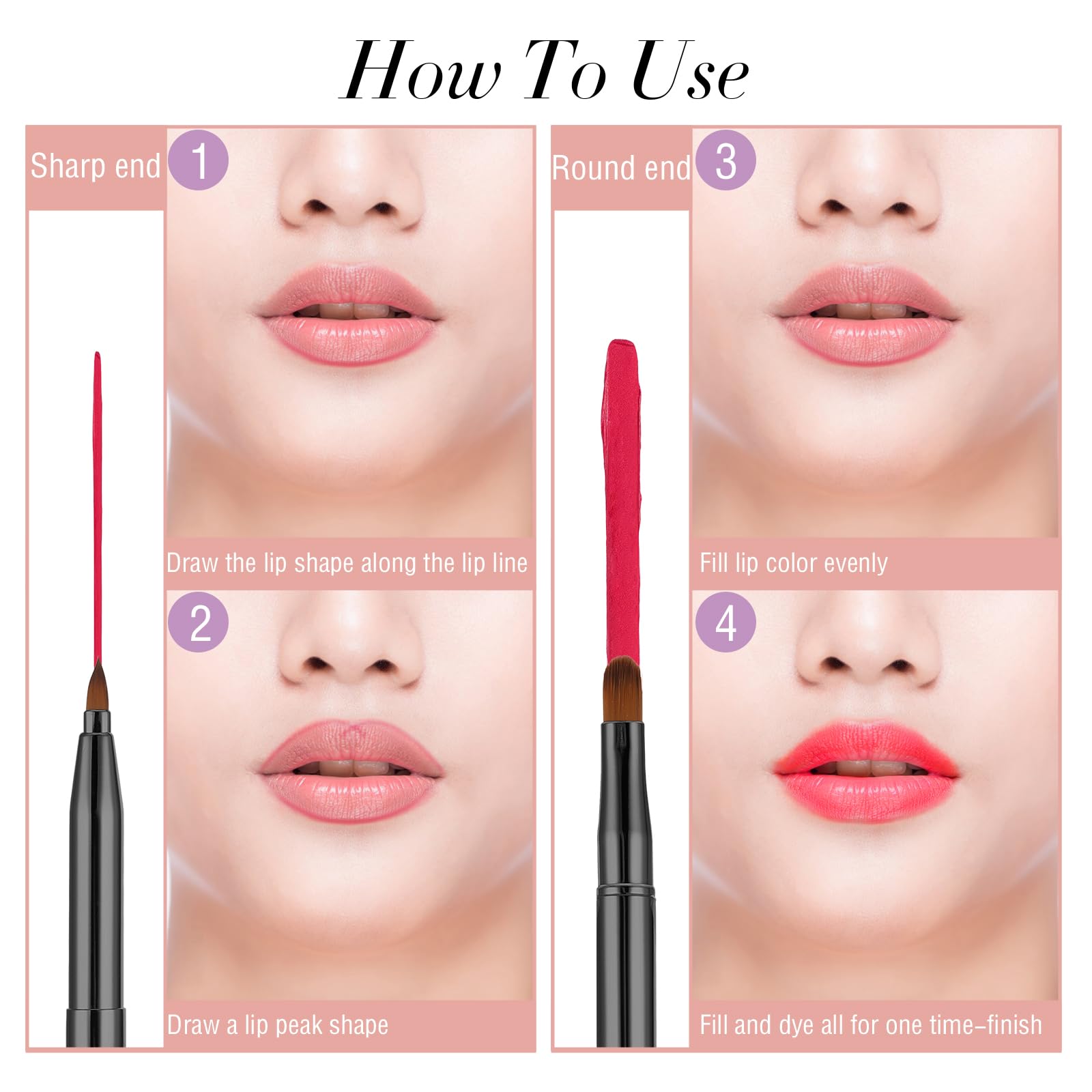 2 Pack Retractable Lip Brush For Lipstick With Cap, Double-Ended Lip Makeup Brushes Retractable Lip Gloss Lipstick Brush Applica