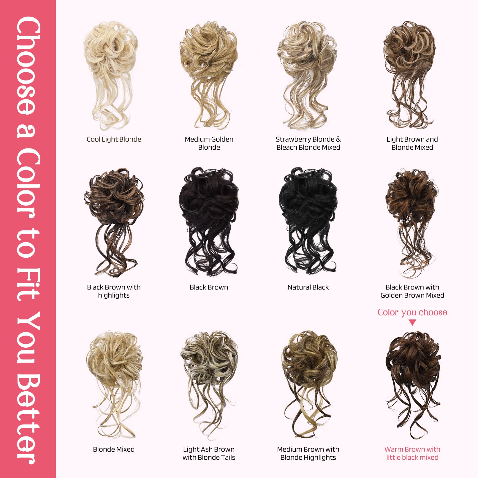 Hoojih Messy Bun Hair Piece, 2Pcs Tousled Updo With Tendrils Hair Bun Extensions Wavy Curly Hair Wrap Ponytail Hairpieces Hair S