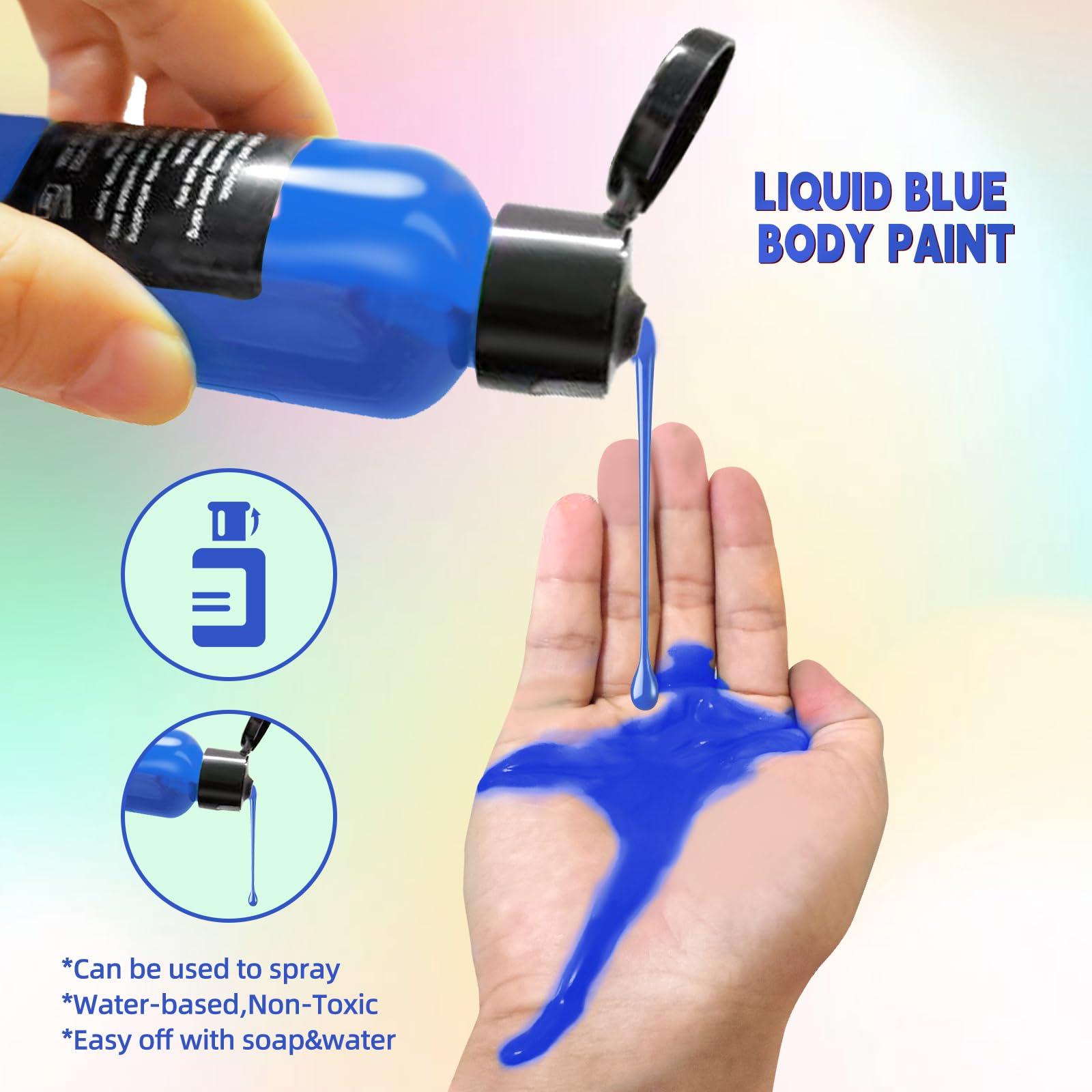 Go Ho Blue Face Body Paint(2.1 oz),Blue Makeup Water Based Face Paint and Body Paint for Airbrush Makeup Special FX, Cosplay, an