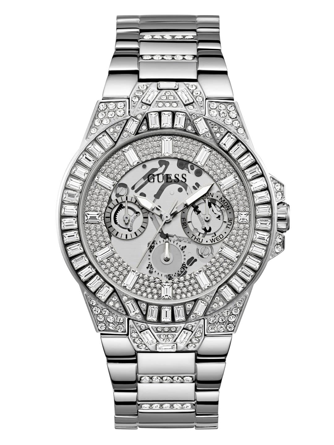 Guess Mens Analog Silver Dial Silver Band Stainless Steel Watch
