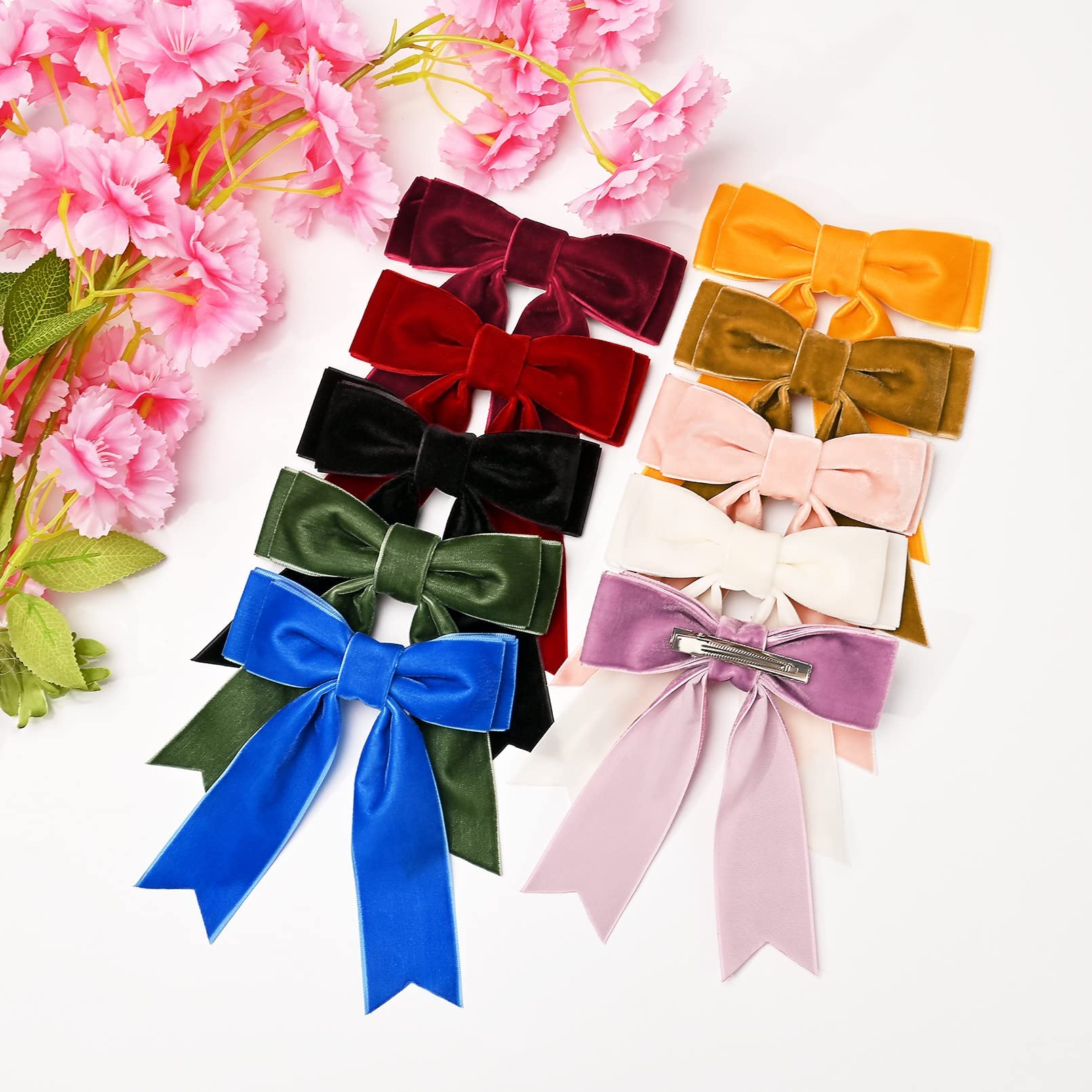 10Pcs 5'' Velvet Hair Bows Girls Hair Clips Ponytail Holder Accessories For Women Girls Toddlers