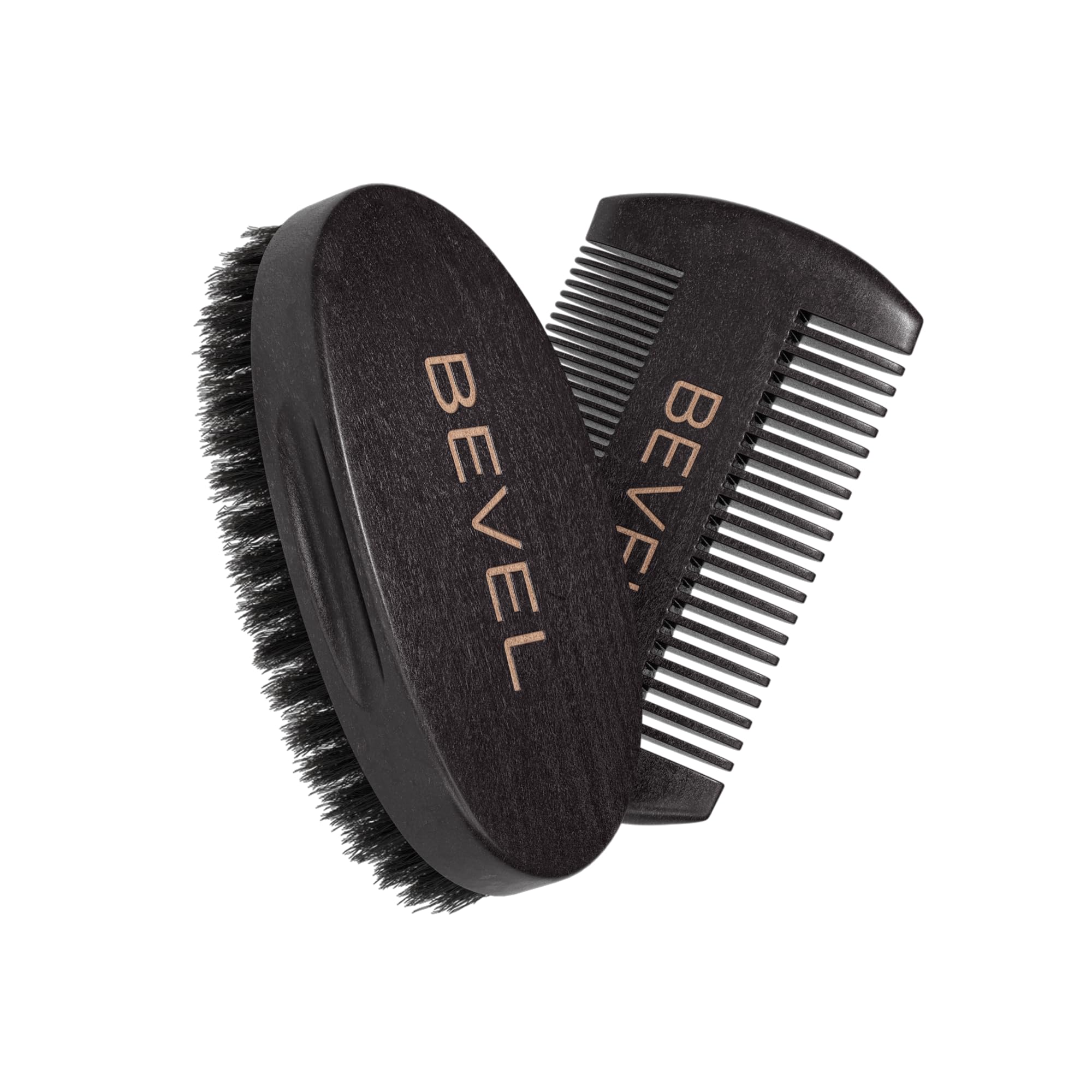 Bevel Premium 100% Boar Bristle Beard Brush & Deluxe Pearwood Comb Set for Men, Helps to Shape & Lock in Moisture, Beard Kit, Tr