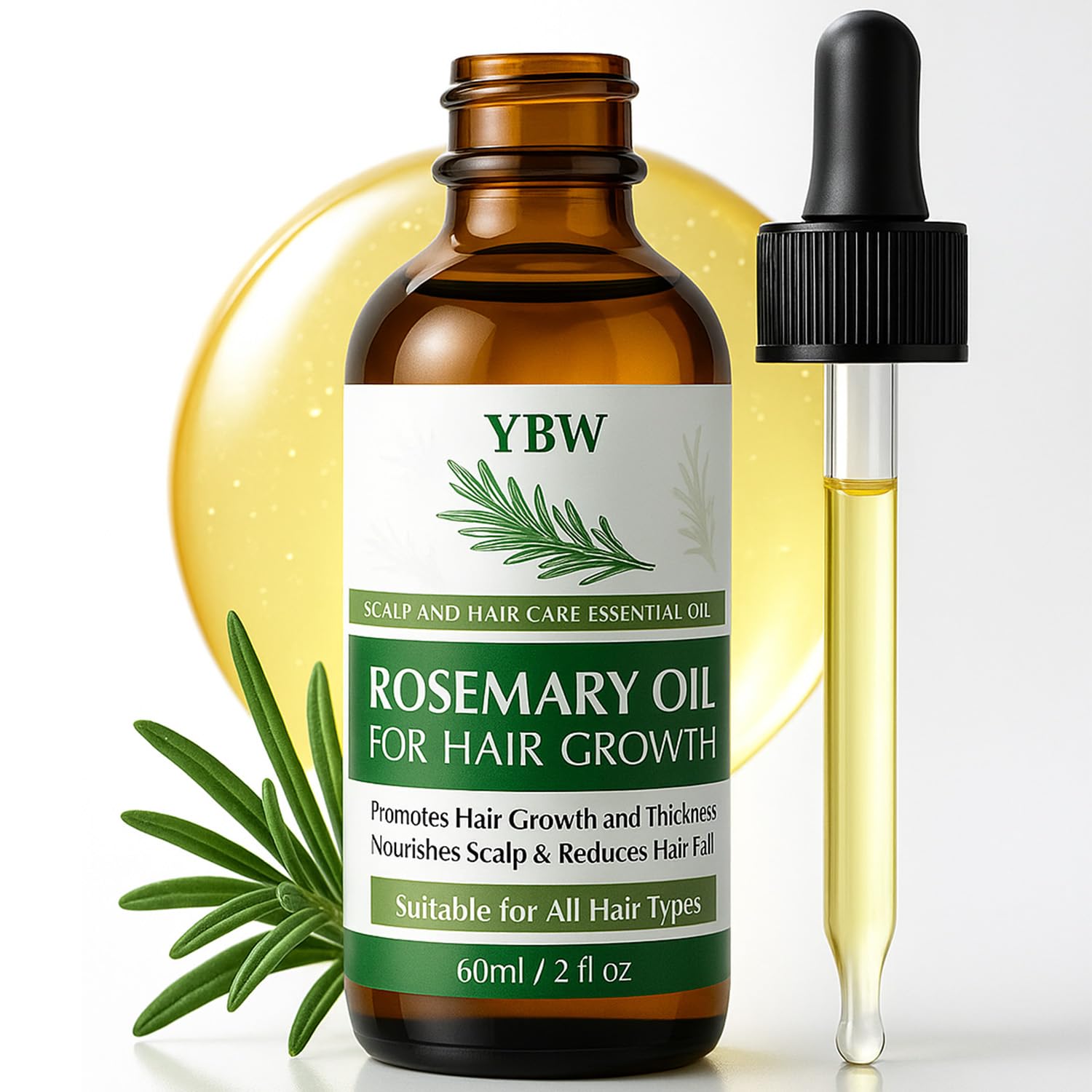 YBW Rosemary Oil for Hair Growth  Organic Rosemary Hair Oil with Biotin, Castor and Jojoba Strengthens, Nourishes and Thickens